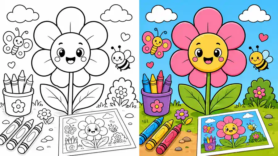 Bold And Easy Flower Coloring Pages featured image