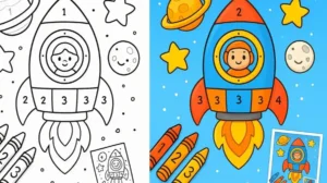 Color By Number Rocket Math Worksheet Coloring Pages featured image