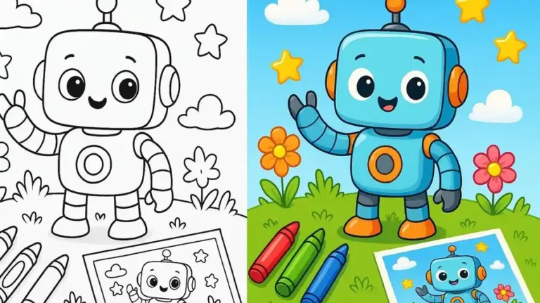 Cute Robots Coloring Pages featured image