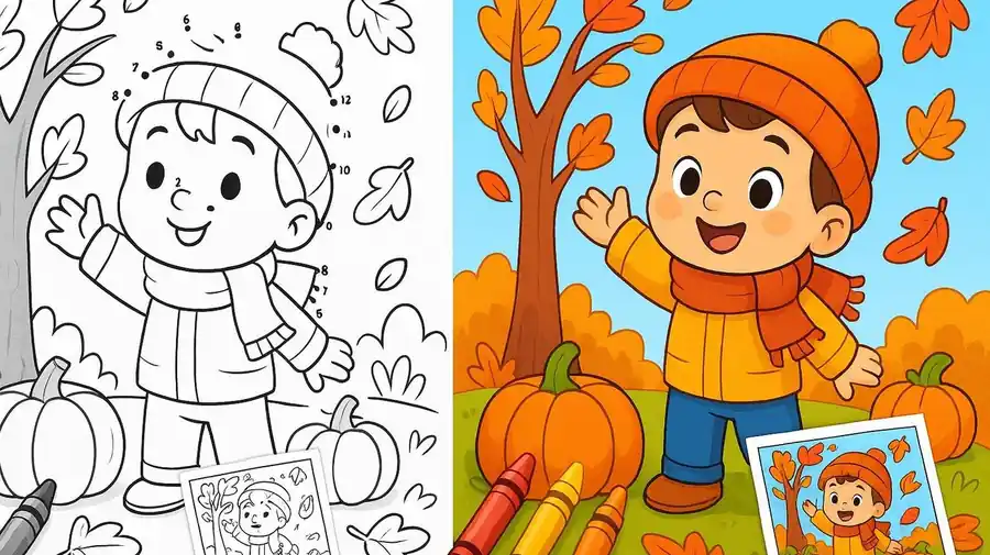 Dot To Dot Autumn Coloring Pages featured image