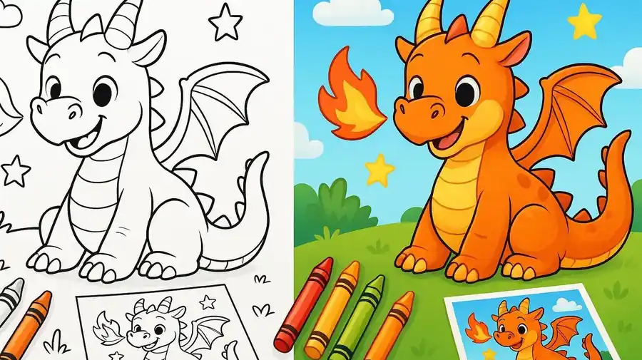 Reverse Fantasy Dragon Coloring Pages featured image