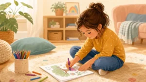 Child calmly coloring as a mindfulness activity