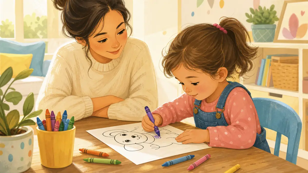 Preschool child coloring age-appropriate animal page with focused attention
