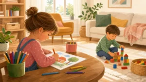 Children doing screen-free activities at home