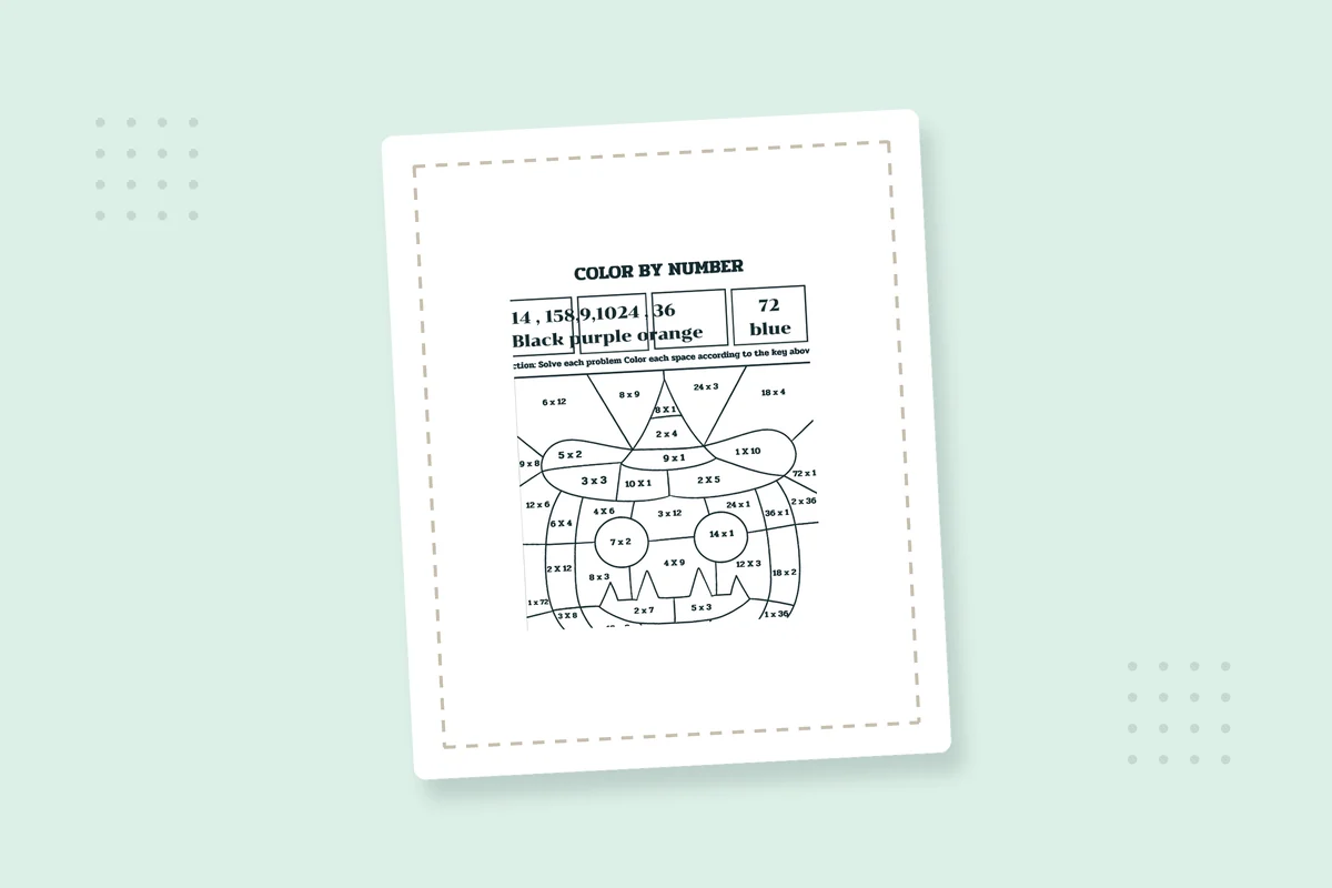 Halloween Multiplication Color by Number: 10 Free PDFs — printable coloring page preview