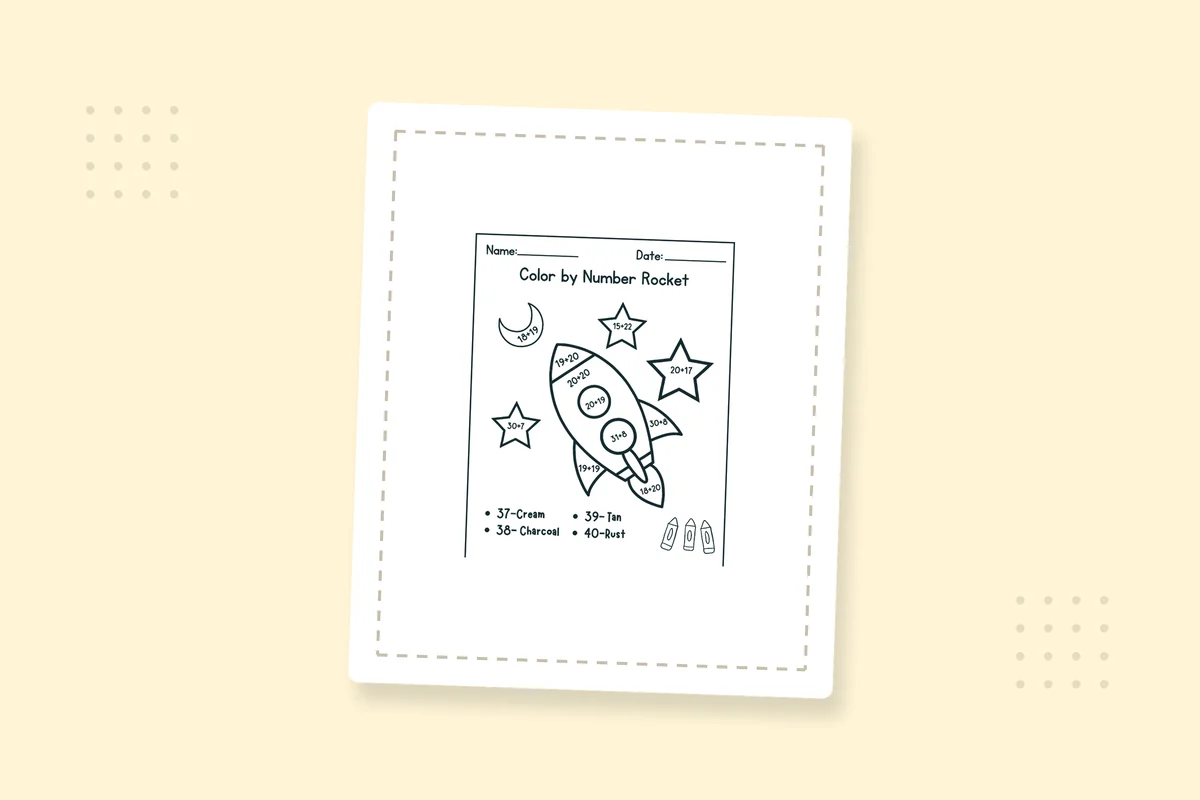 Color by Number Rocket Math Worksheet Coloring Pages: 10 Free PDFs — printable coloring page preview