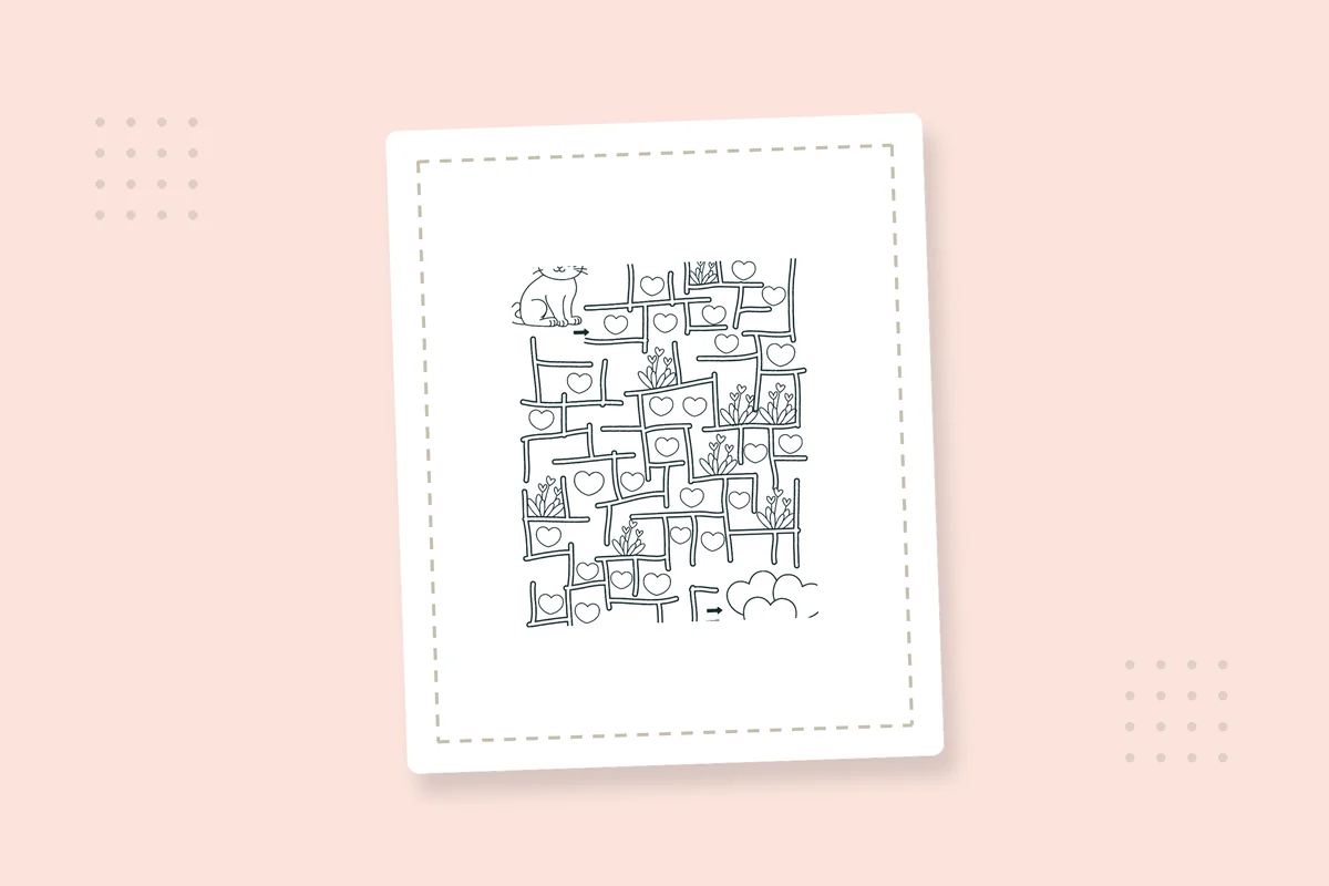 Heart-shaped Valentine maze illustration