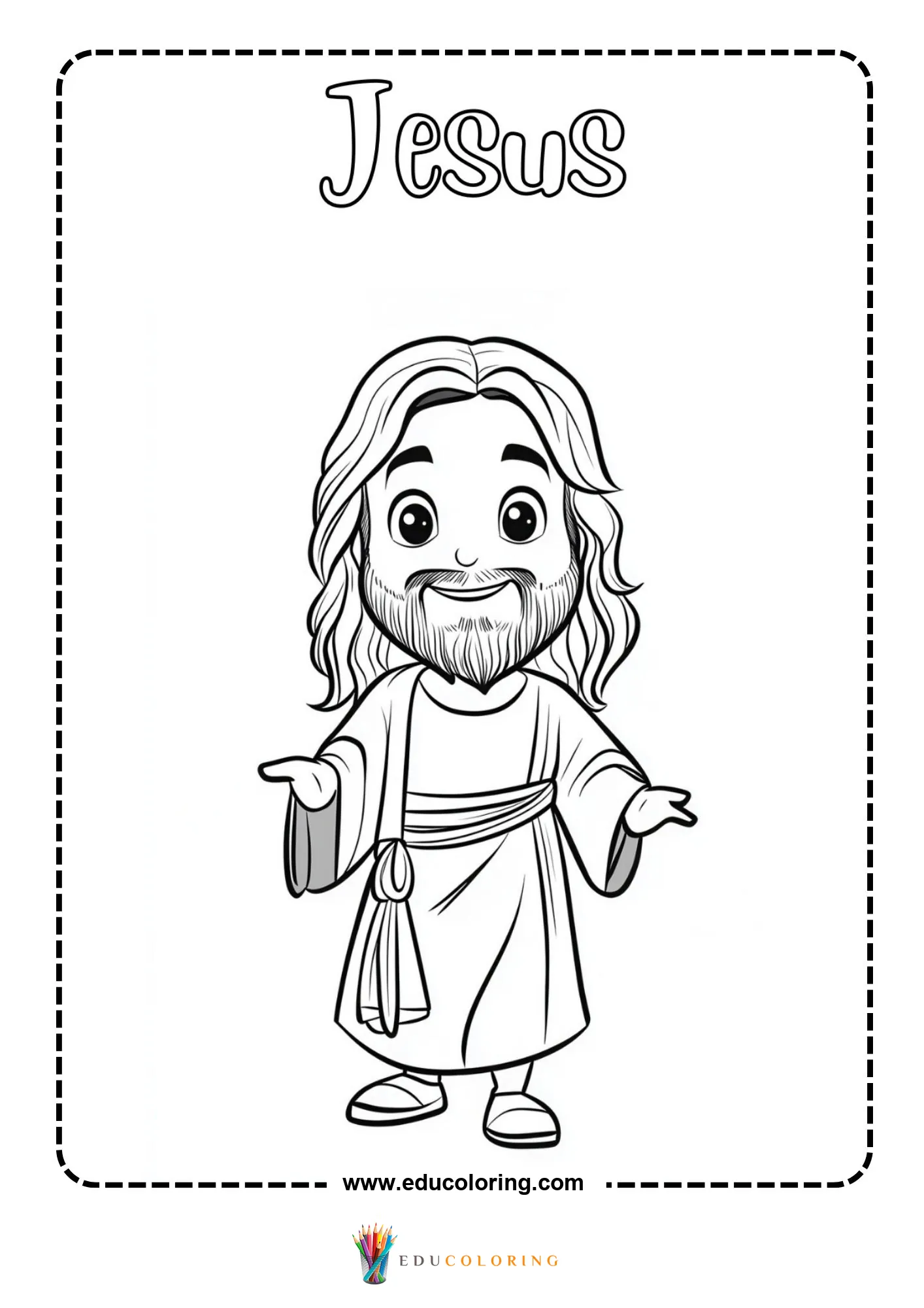 Jesus smiling kawaii figure in white robe
