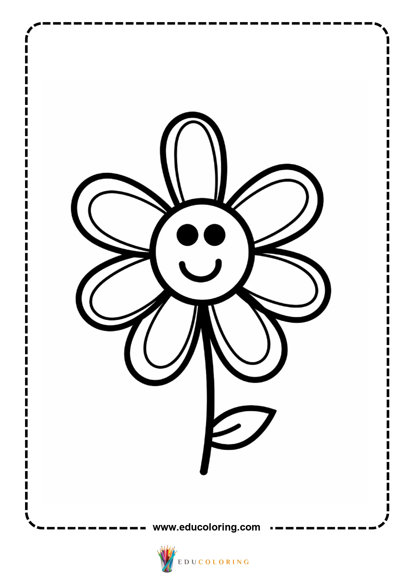 Smiling daisy with double-outlined oval petals on stem