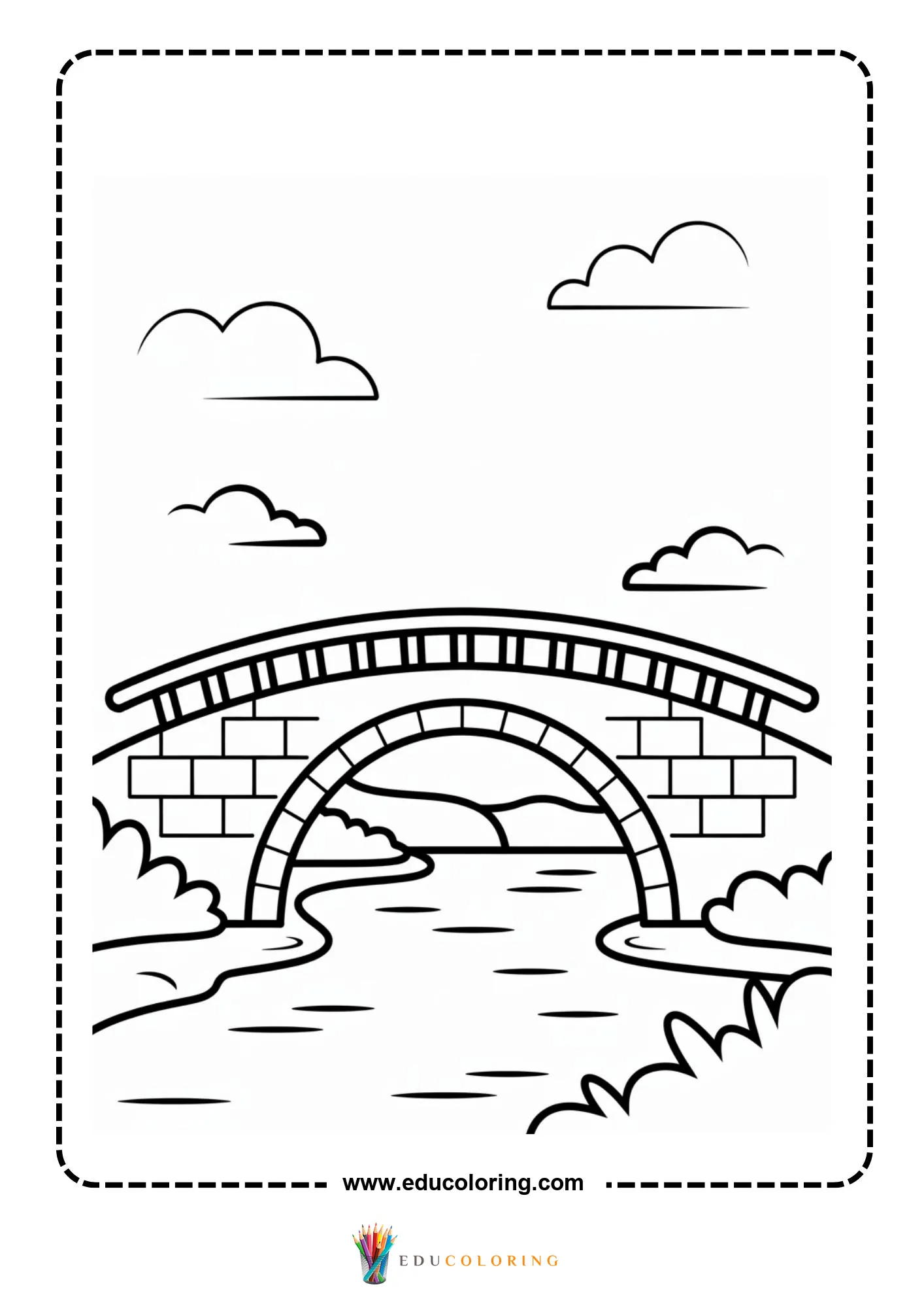 Bridge coloring page with bridge design and pillars