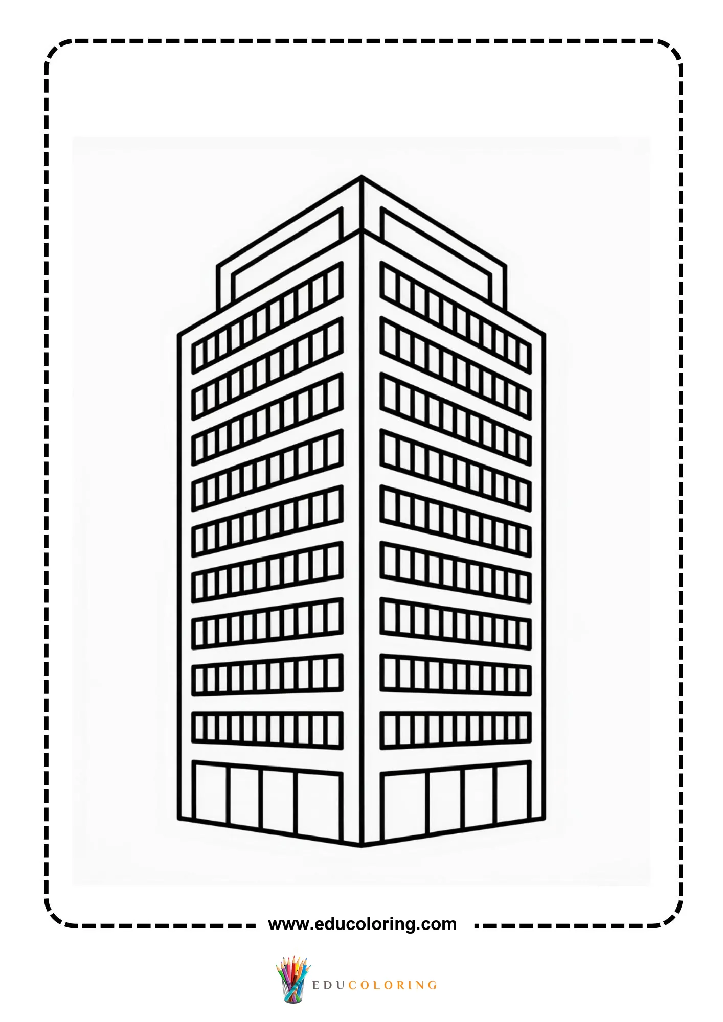 Building coloring page with apartment buildings side by side