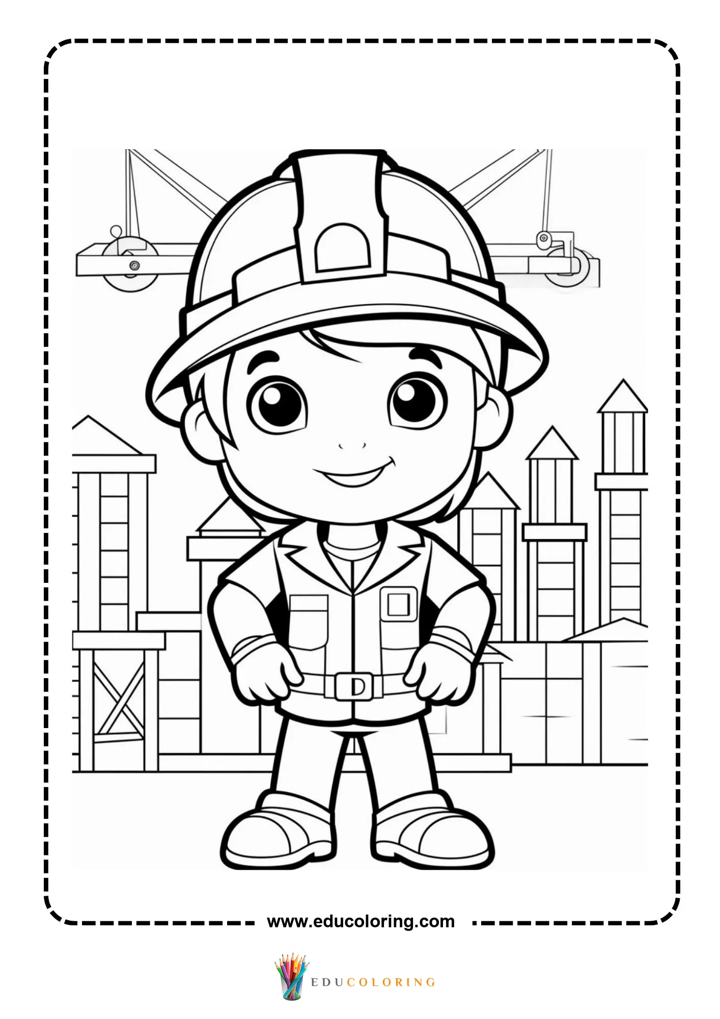 Construction coloring page with scaffolding and building frame