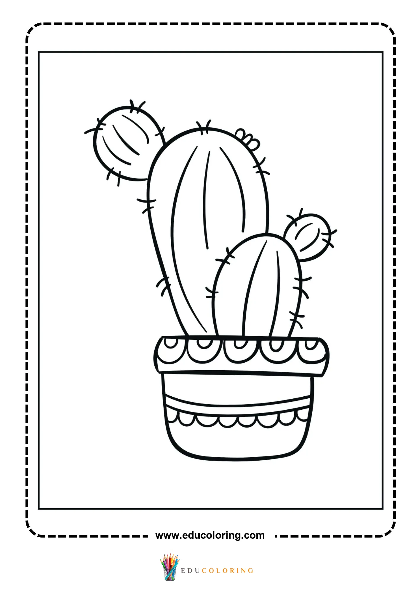 Simple cactus with flower in plain pot