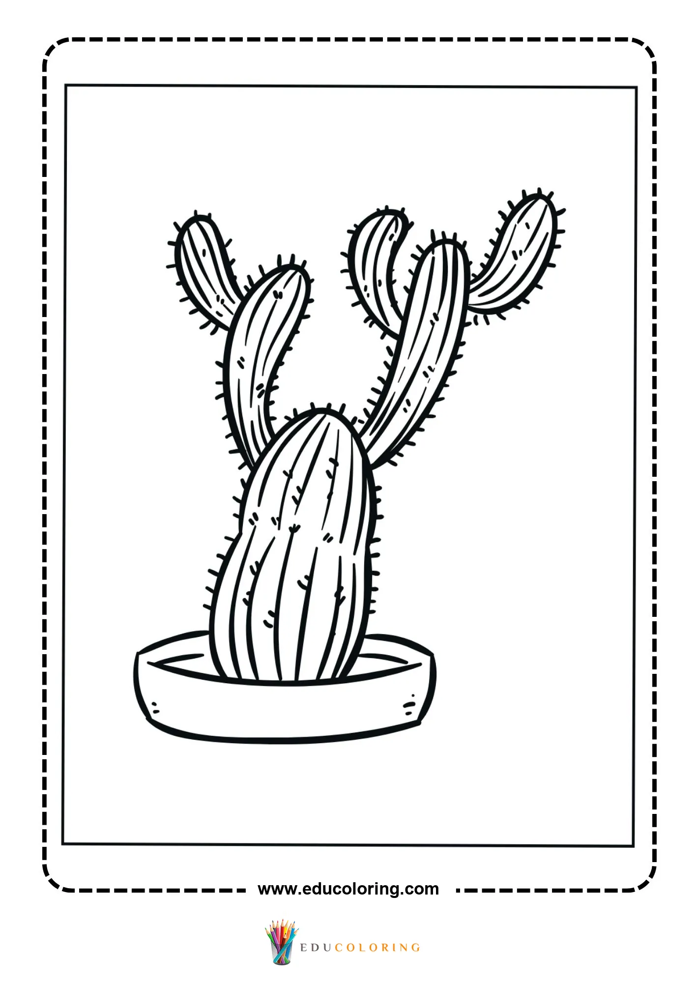 Prickly pear cactus in zigzag flowerpot