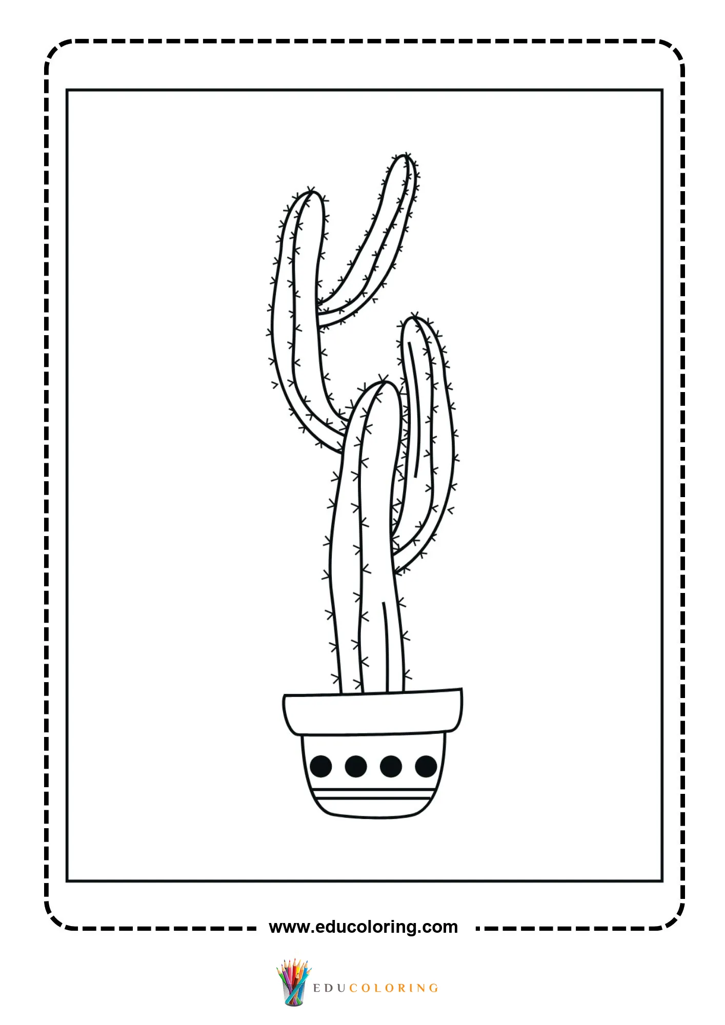 Tall saguaro cactus in dotted pot