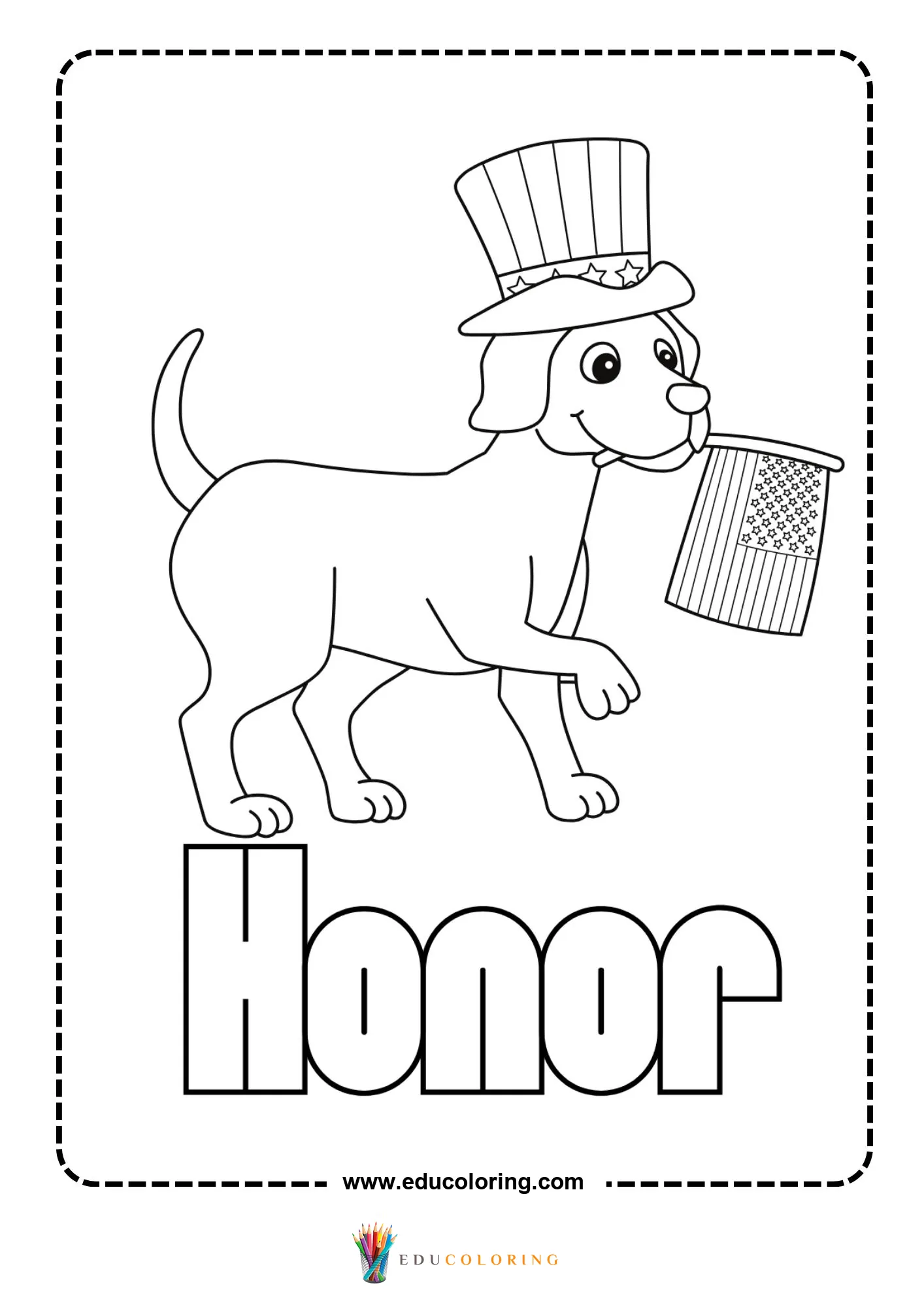 Patriotic dog holding American flag