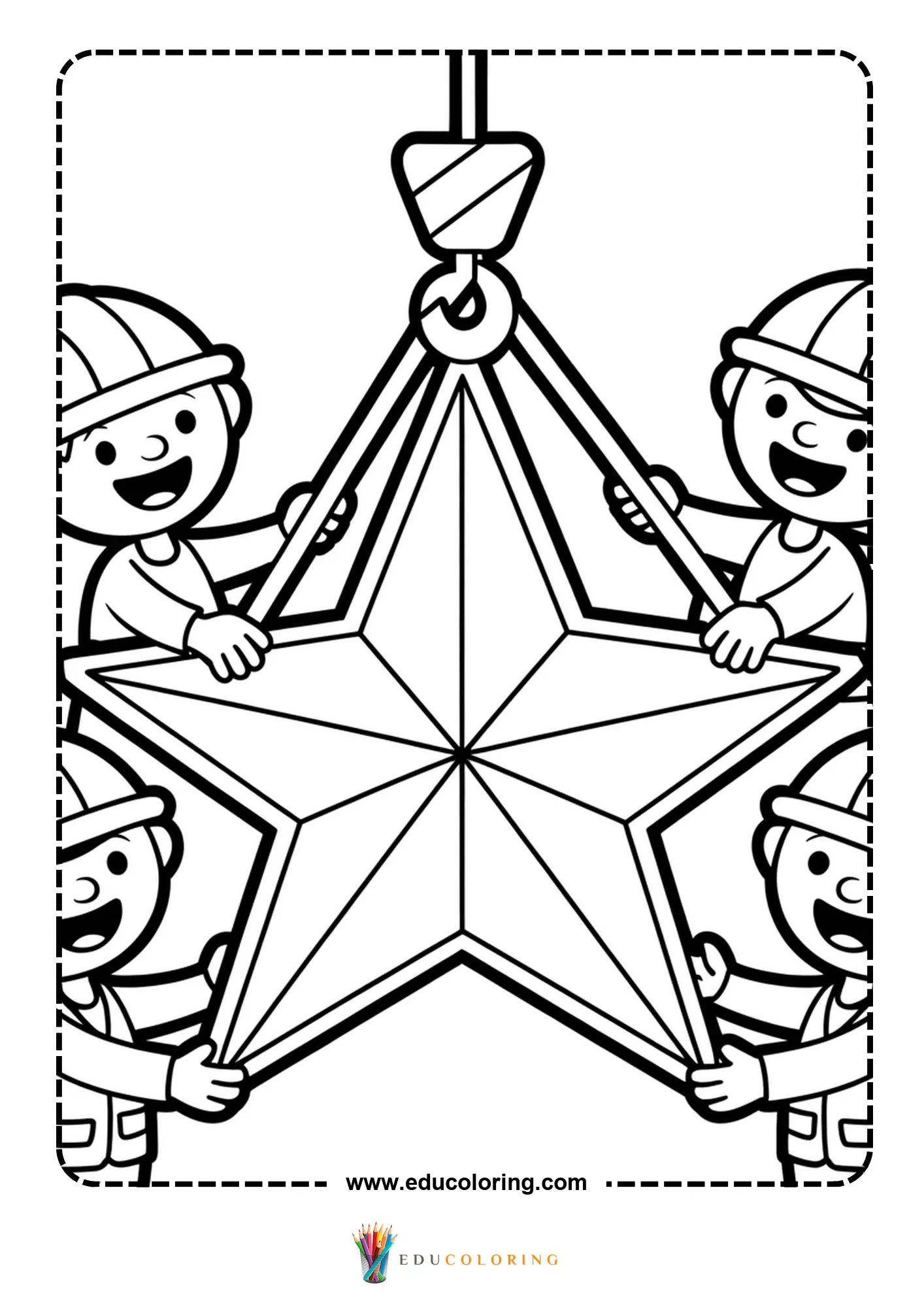 Workers lifting large Christmas star
