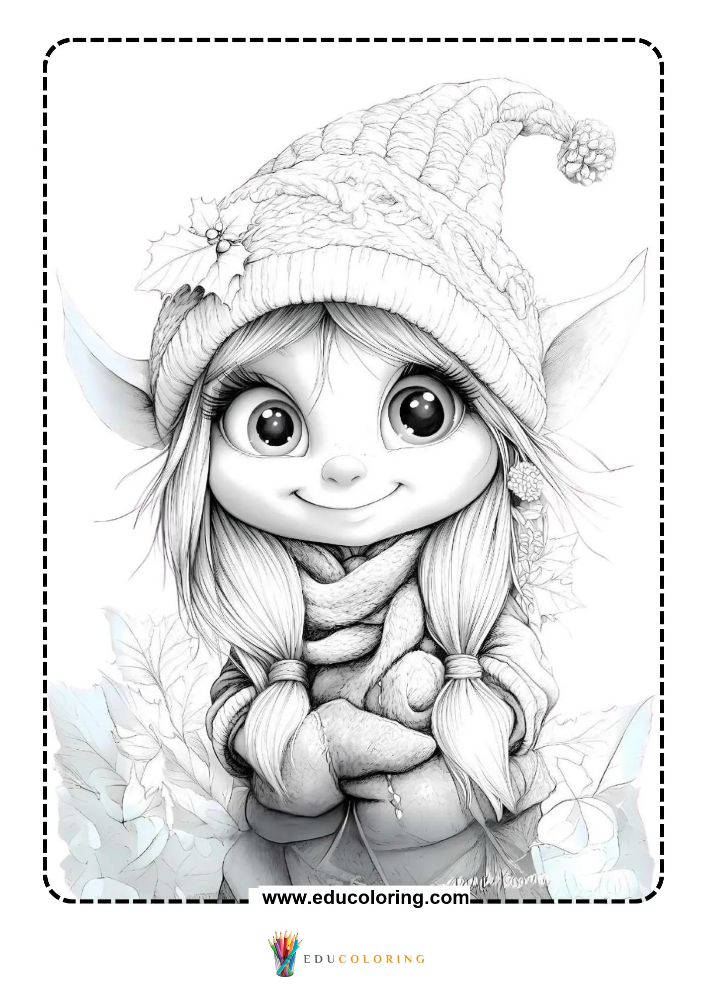 Elf with holly and snowflake earrings