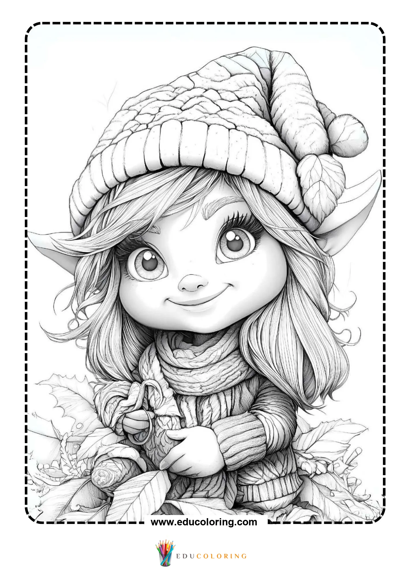 Elf holding winter leaves
