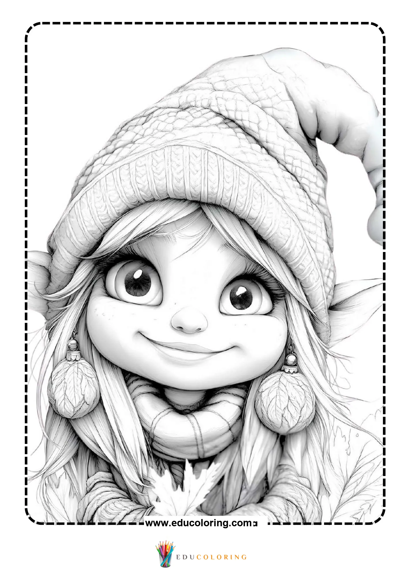 Smiling elf with leaf earrings