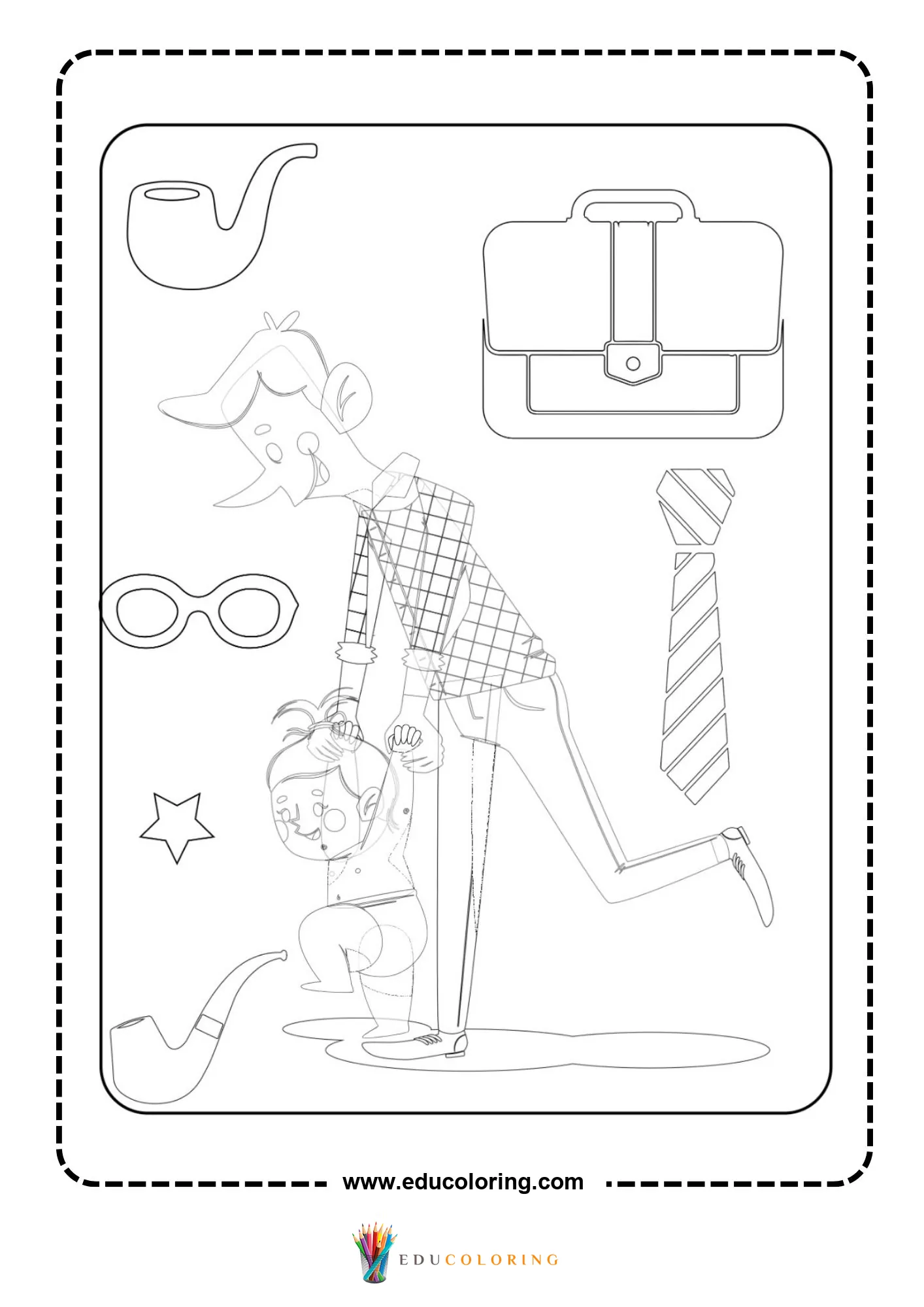 Tall dad lifting child with gifts