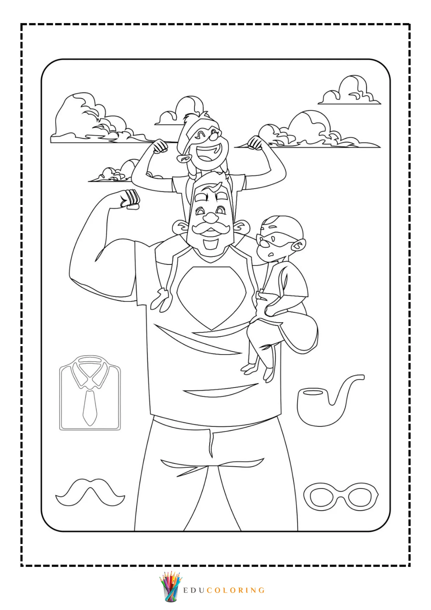Superhero dad carrying two children