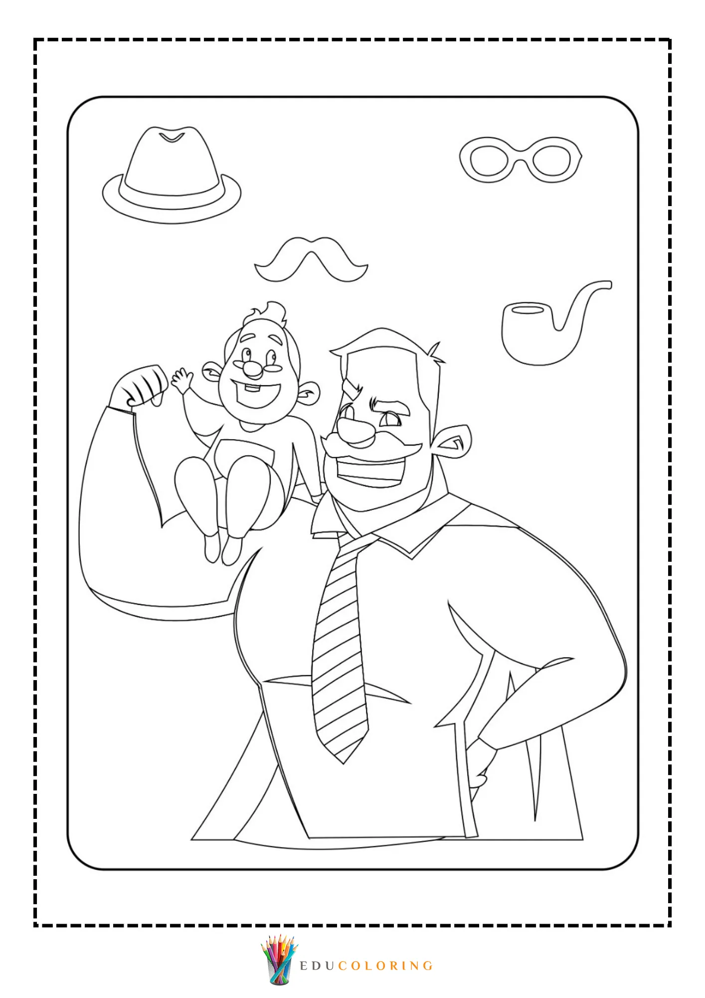 Strong dad holding child on arm