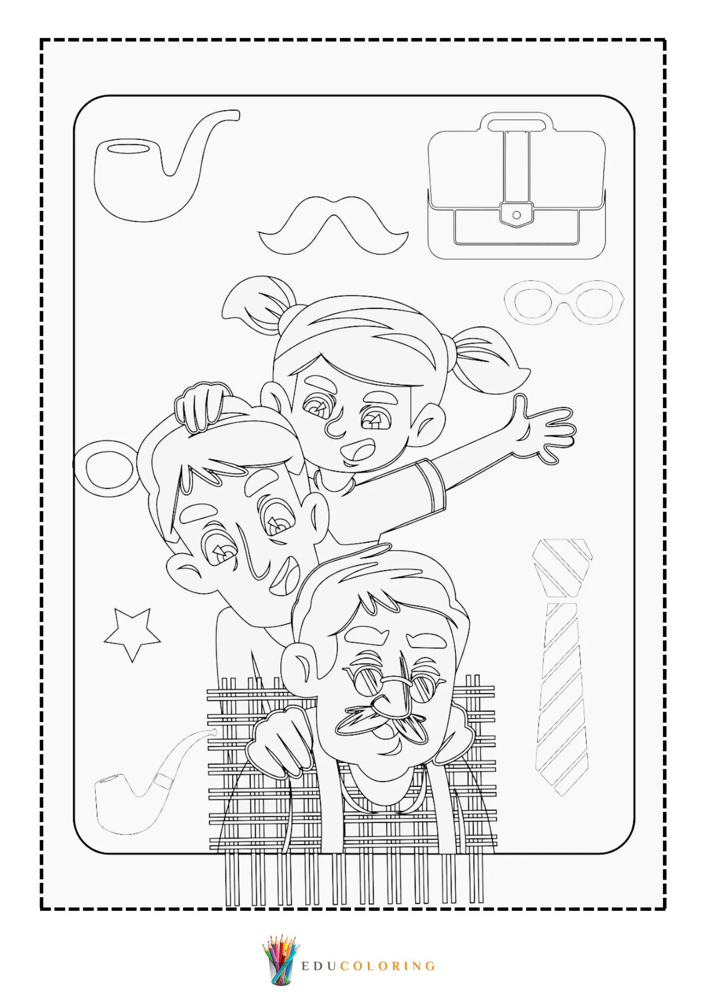 Dad with two children and disguise props