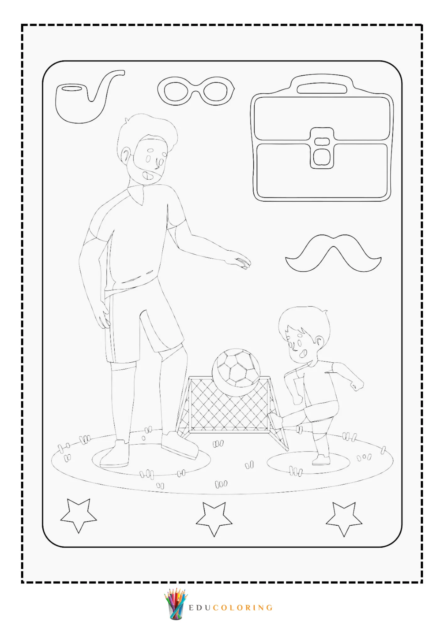 Dad and child playing soccer
