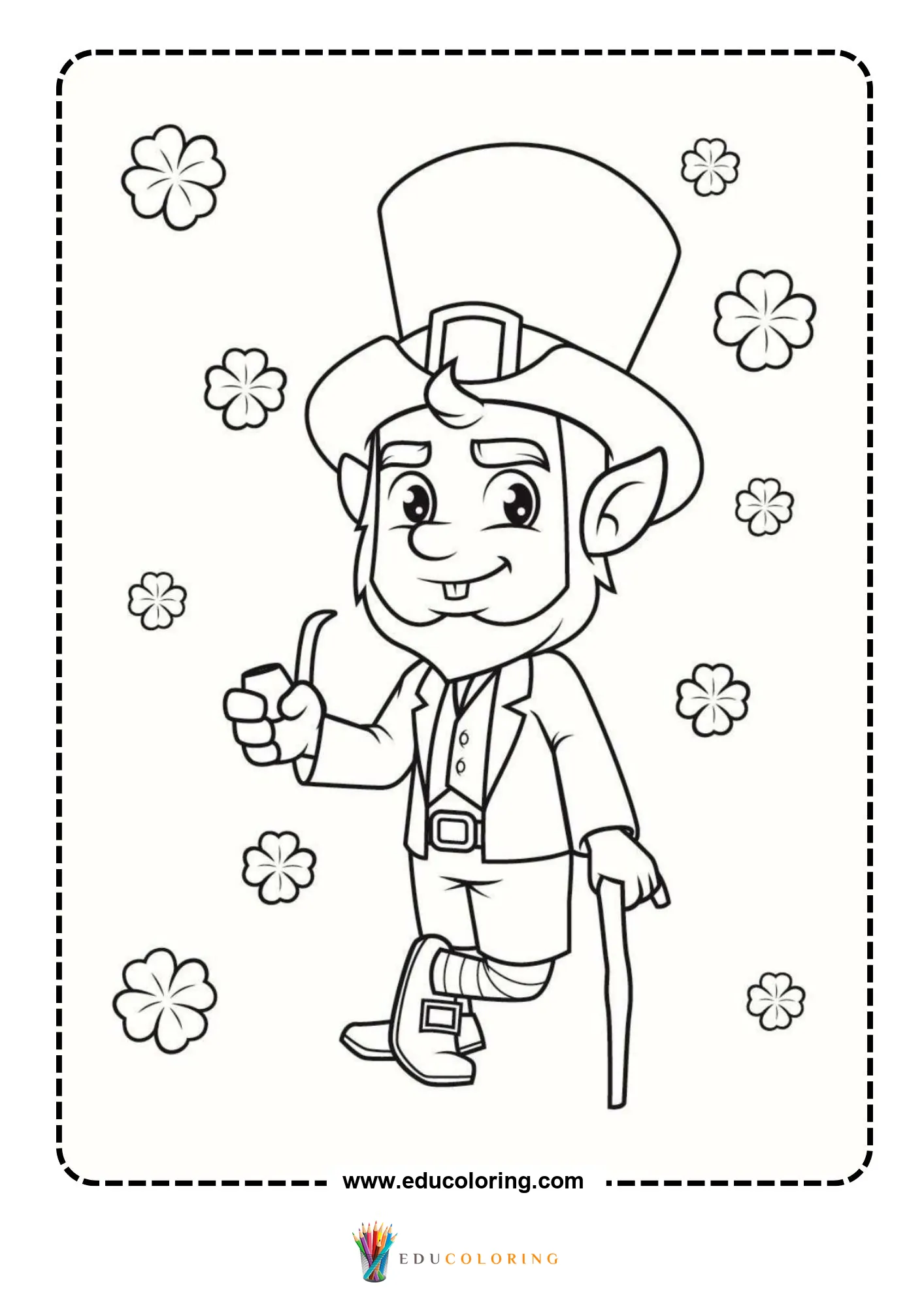 Leprechaun with pipe and cane