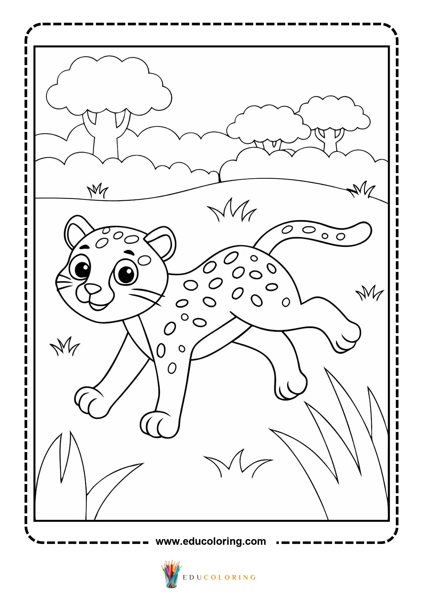 Cheetah cub trotting through the savanna