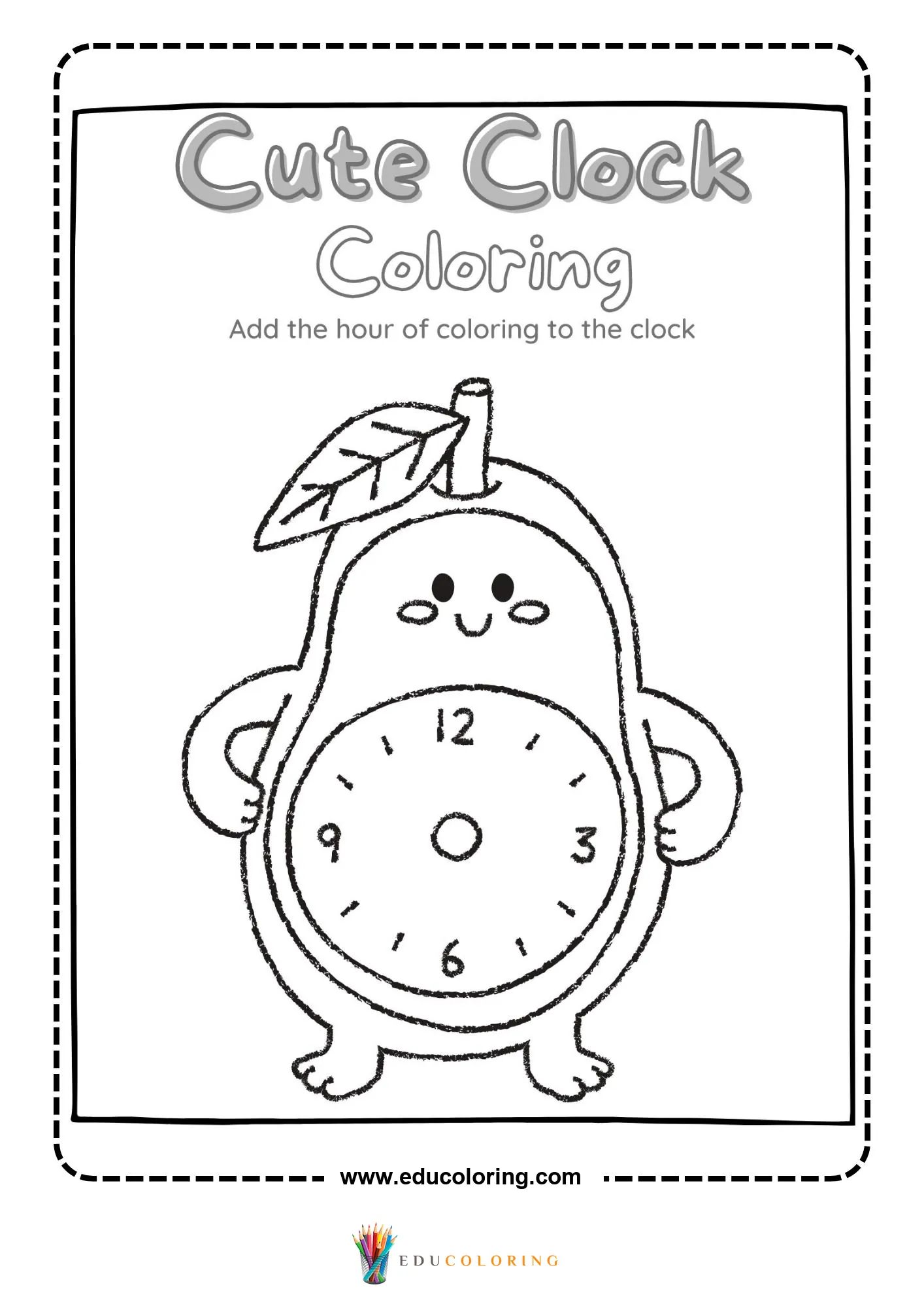 Pear clock coloring worksheet