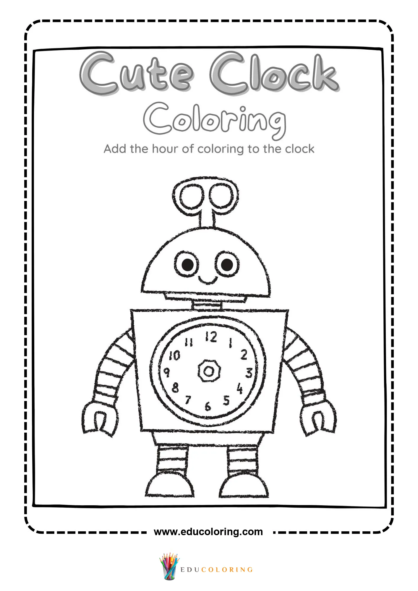Robot clock coloring worksheet