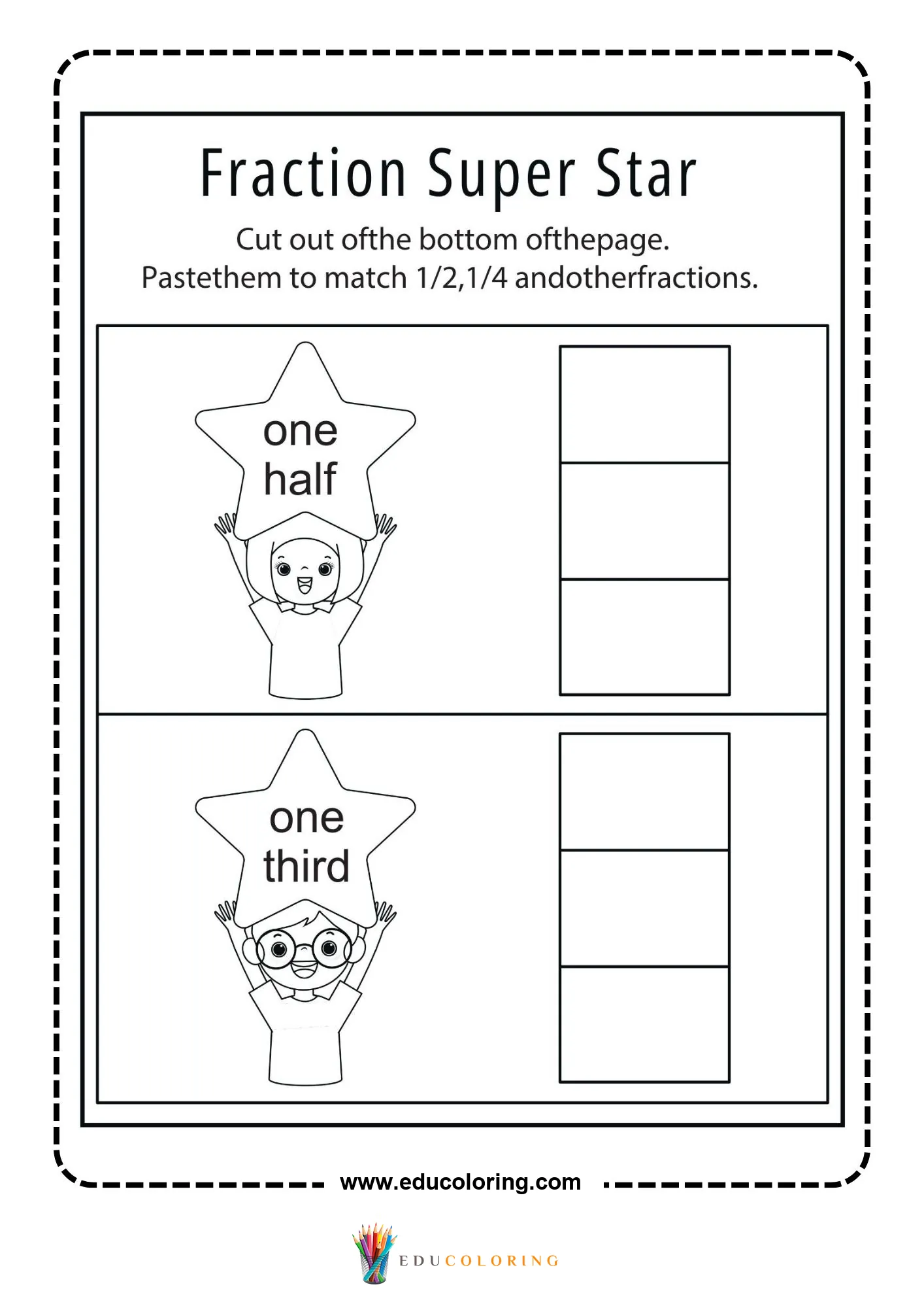 Cut and paste a fraction worksheet with shaded rectangles