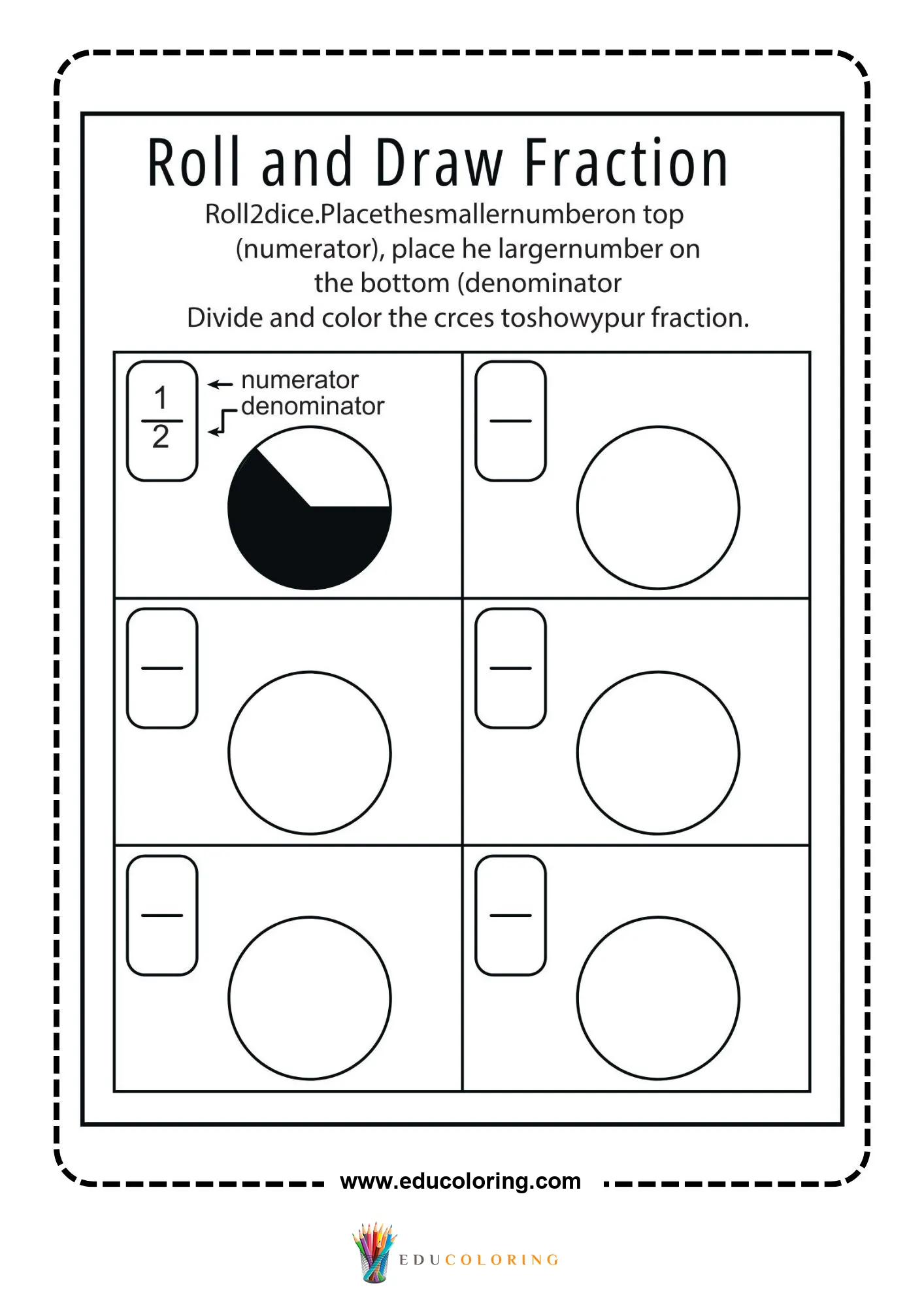 Color and compare different fractions worksheet