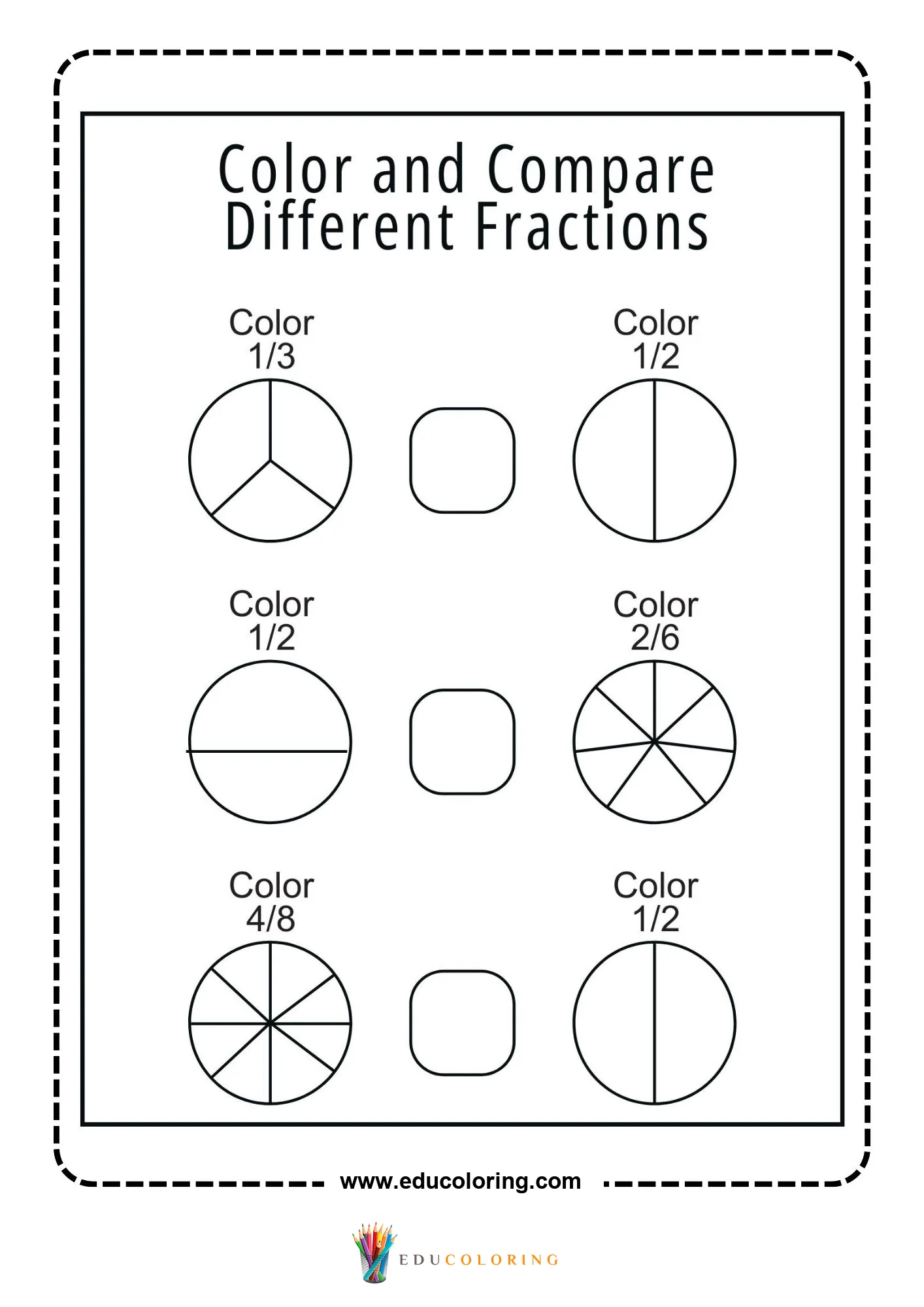Color and compare like fractions worksheet