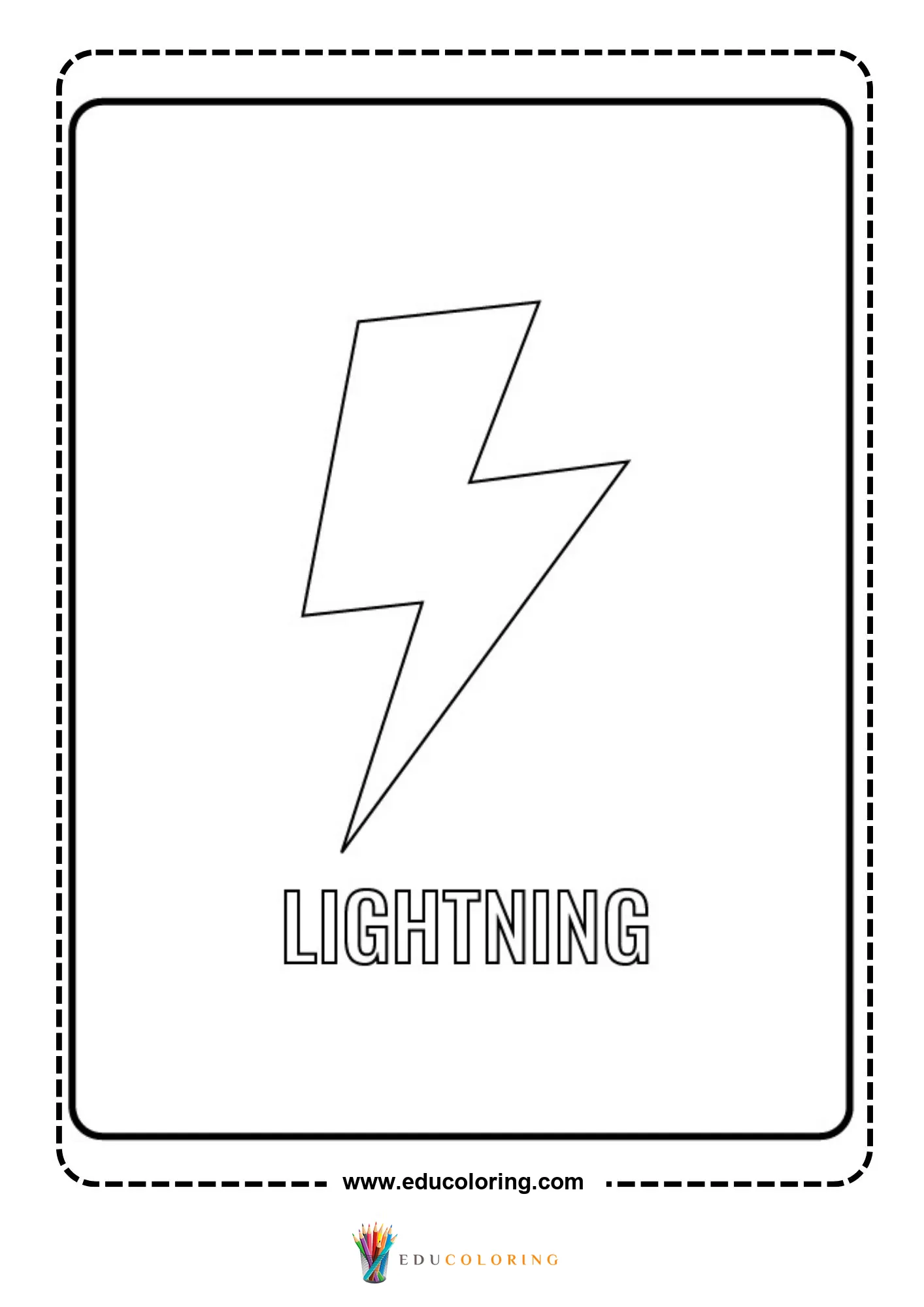 Lightning shape coloring page with labeled outline