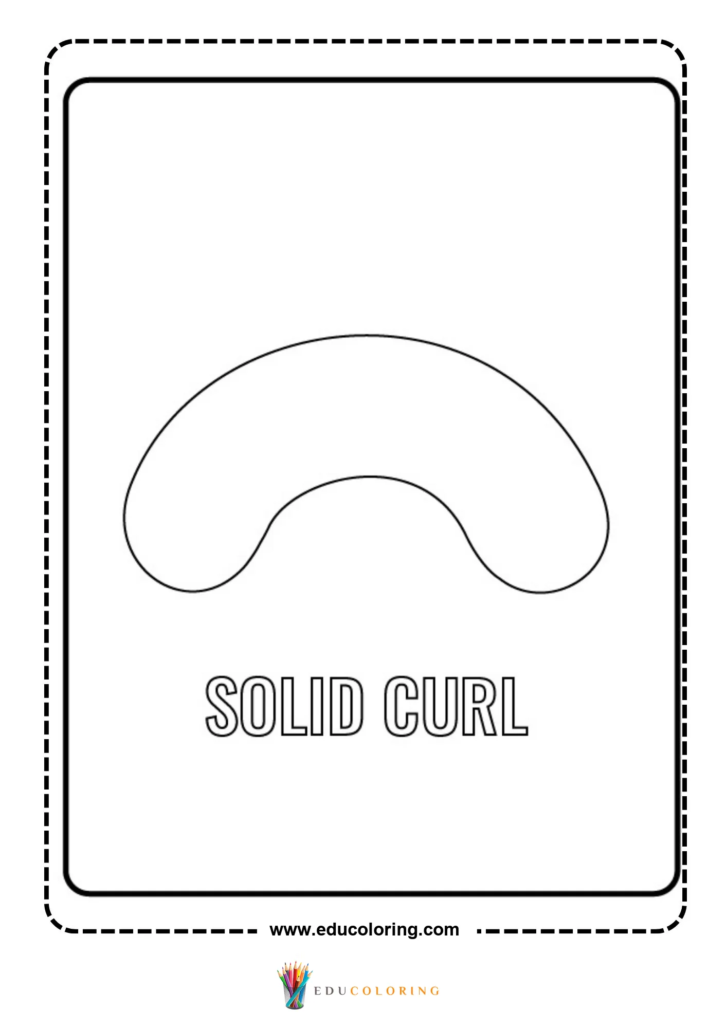 Solid curl shape coloring page with labeled outline