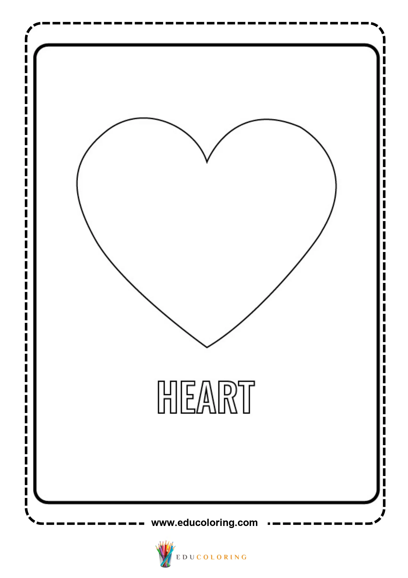 Heart shape coloring page with labeled outline