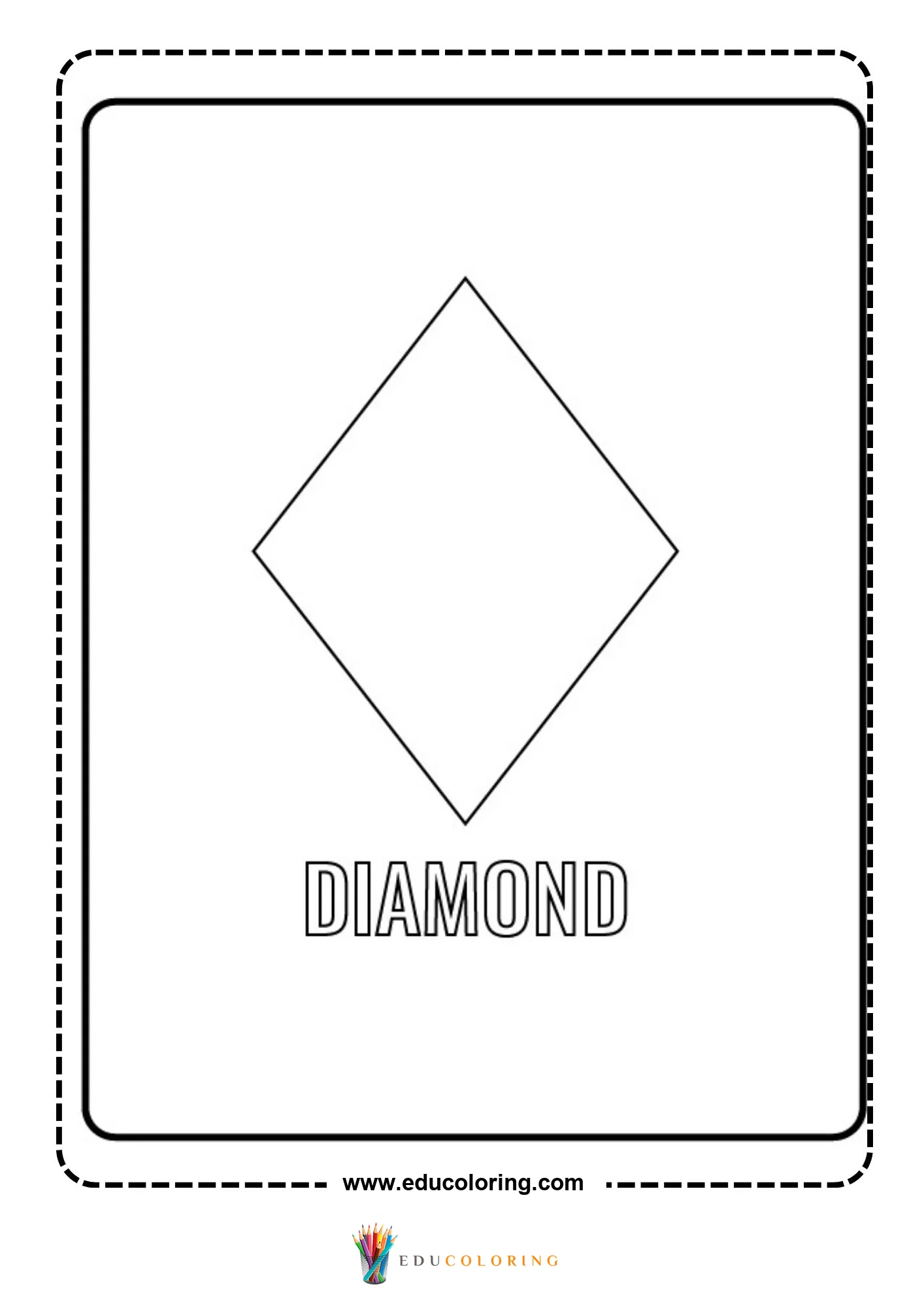 Diamond shape coloring page with labeled outline