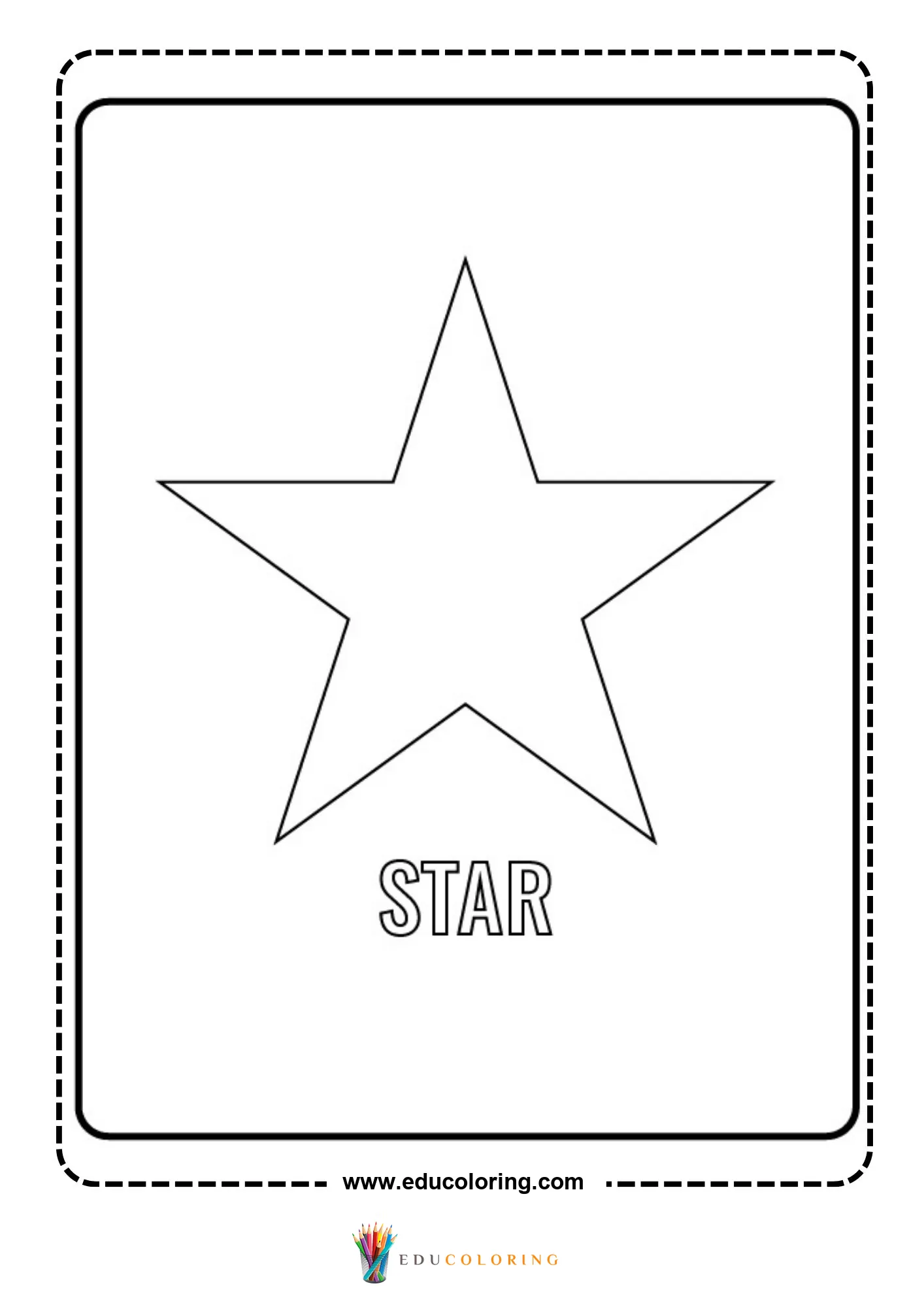 Star shape coloring page with labeled outline