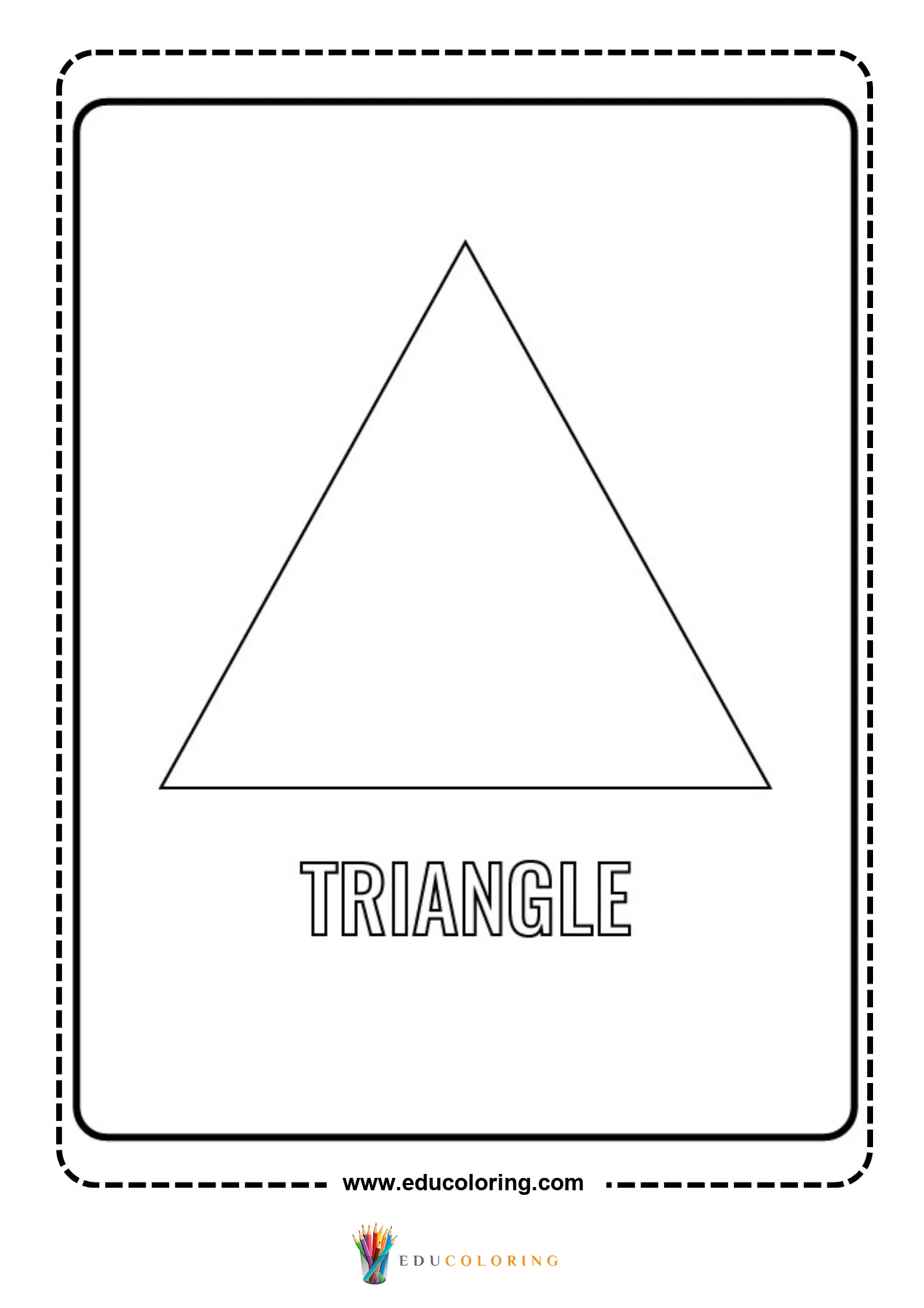 Triangle shape coloring page with labeled outline