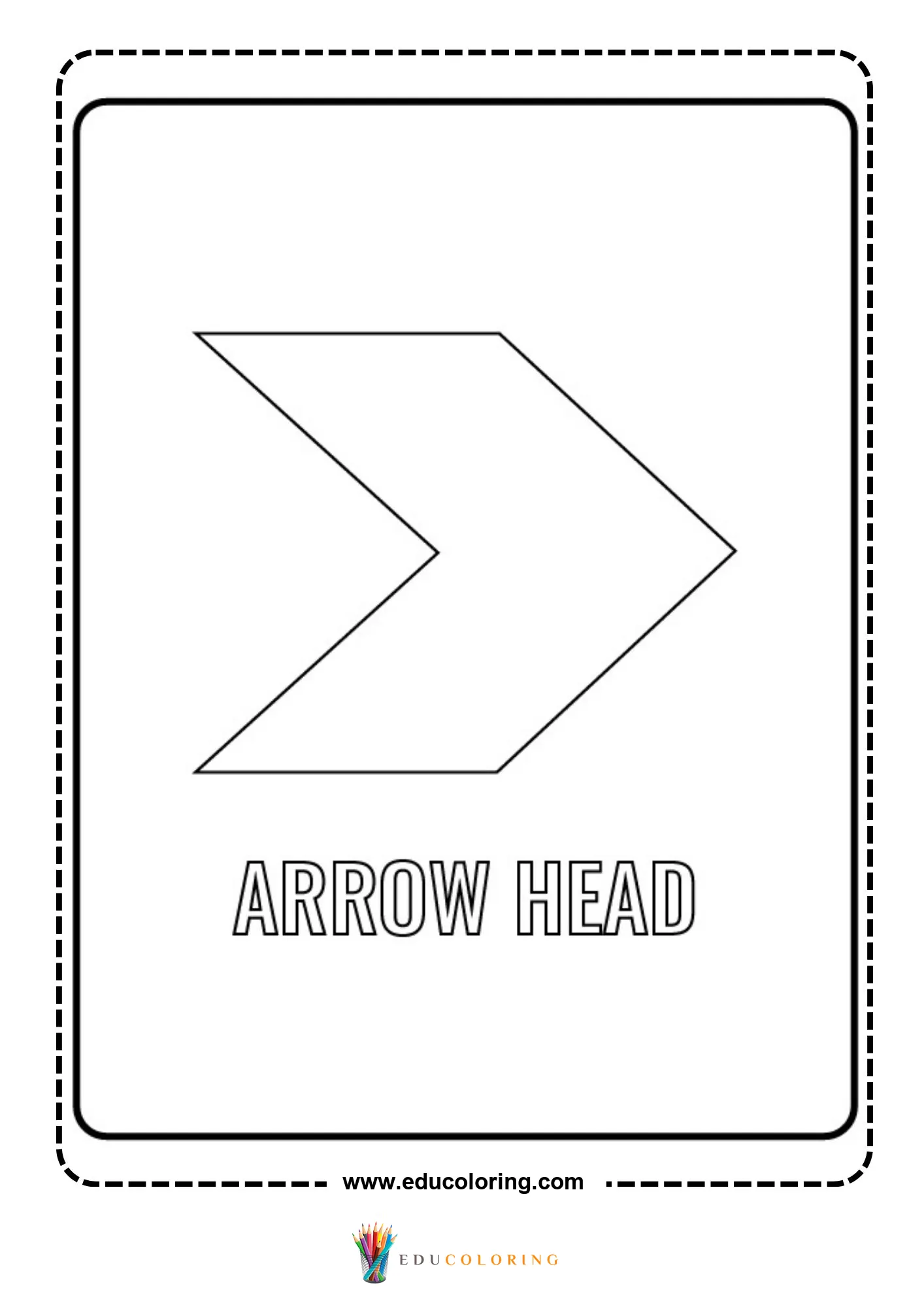 Arrow head shape coloring page with labeled outline