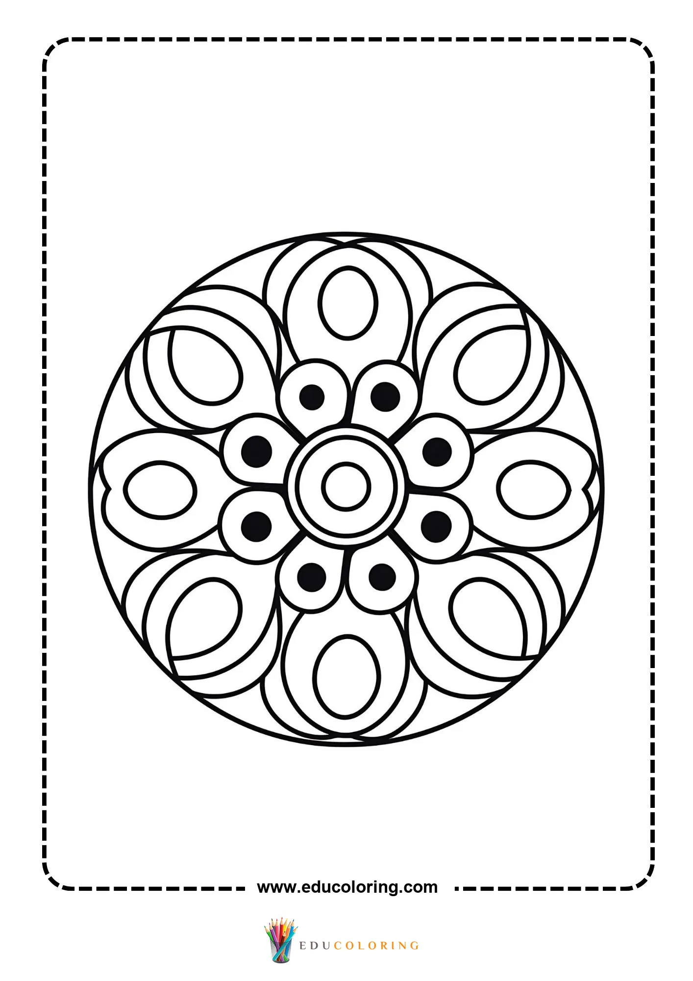 Easy circular floral mandala pattern coloring page