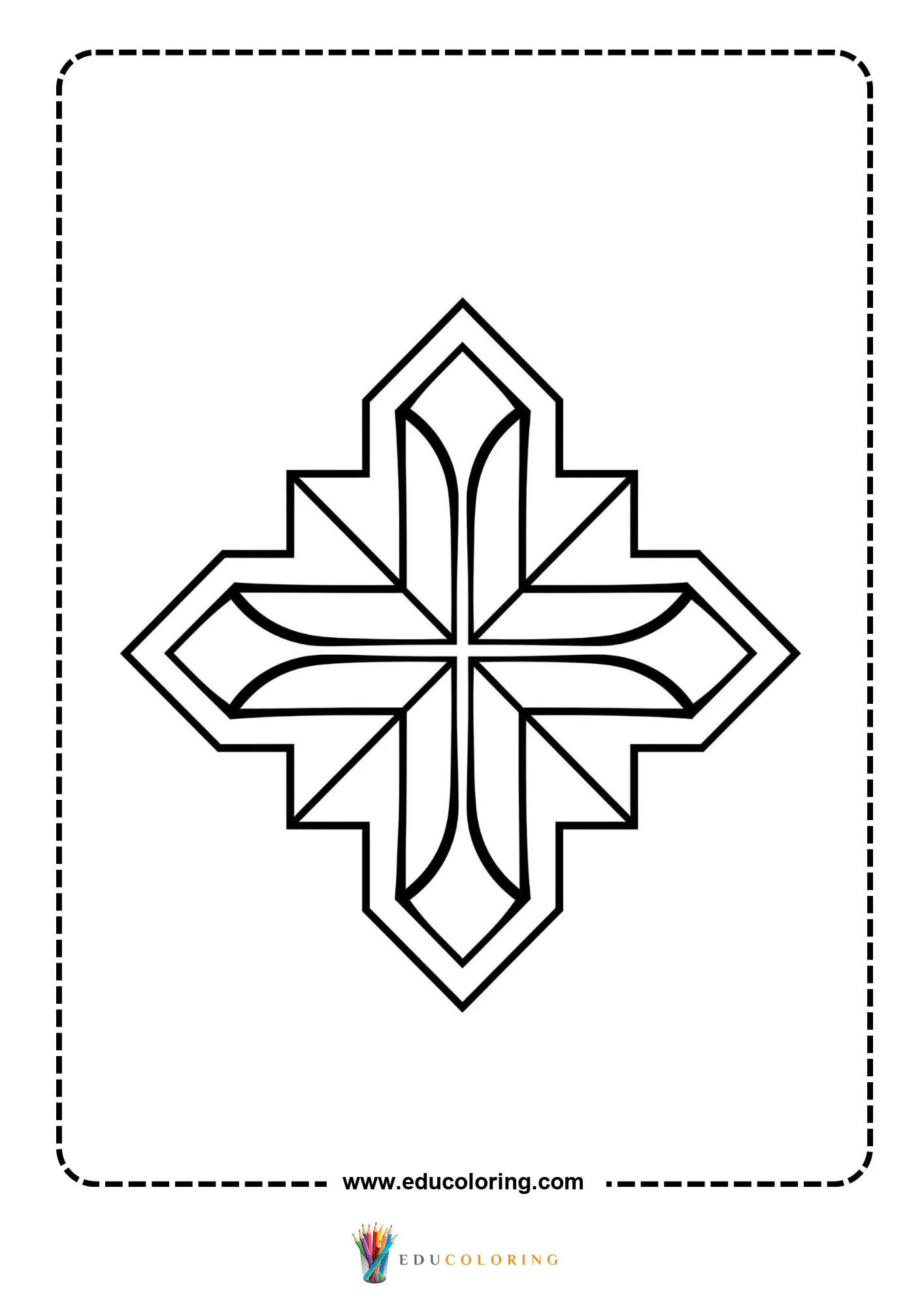 Easy geometric cross pattern coloring page