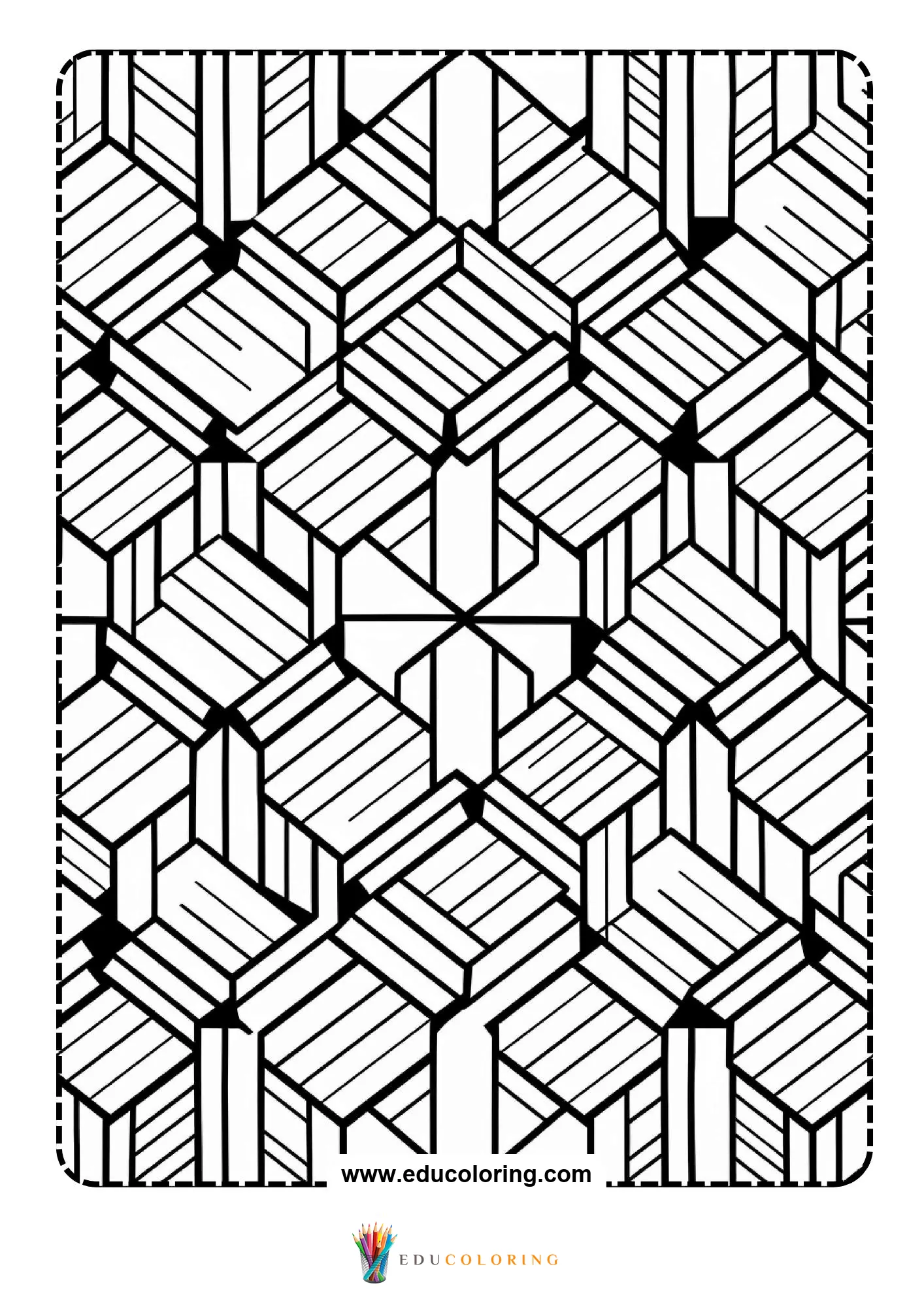 Geometric pattern coloring page with repeating line art page 16