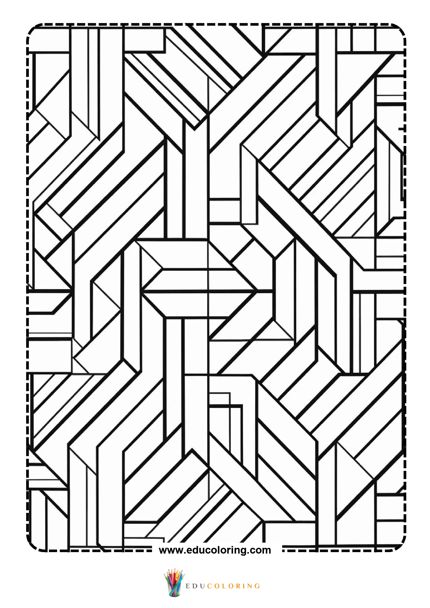 Geometric pattern coloring page with repeating line art page 9