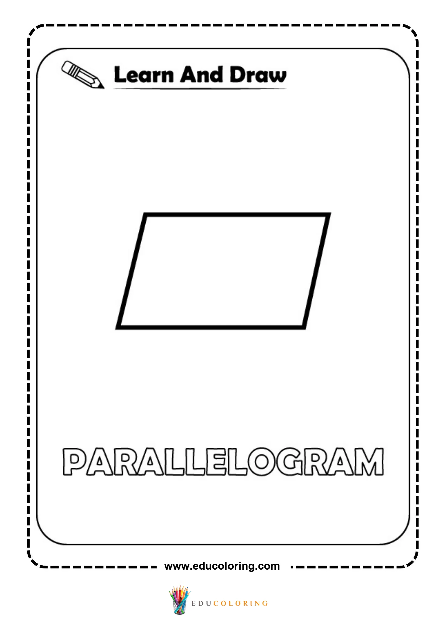 Learn and draw parallelogram shape activity coloring page
