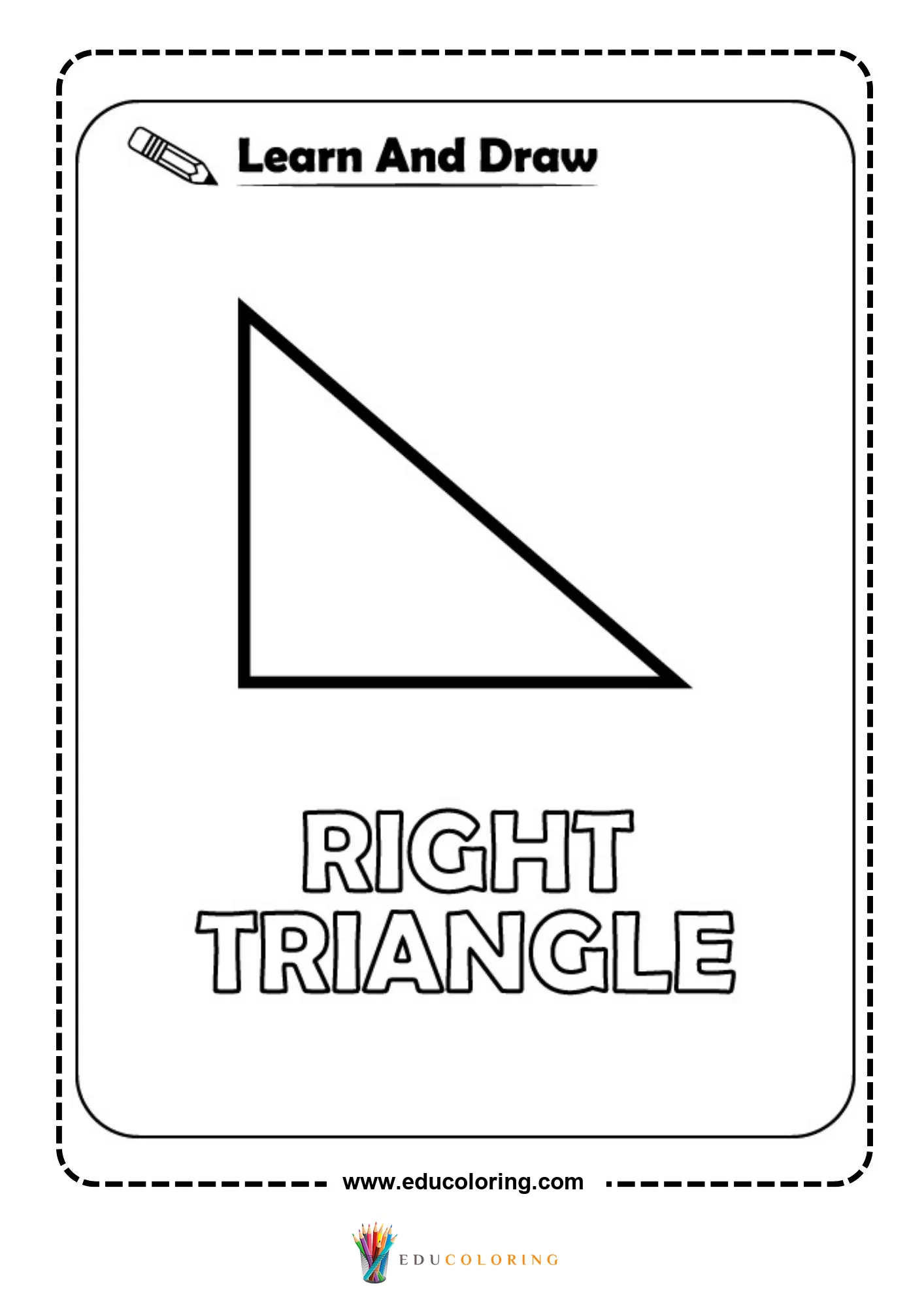 Learn and draw right triangle shape activity coloring page