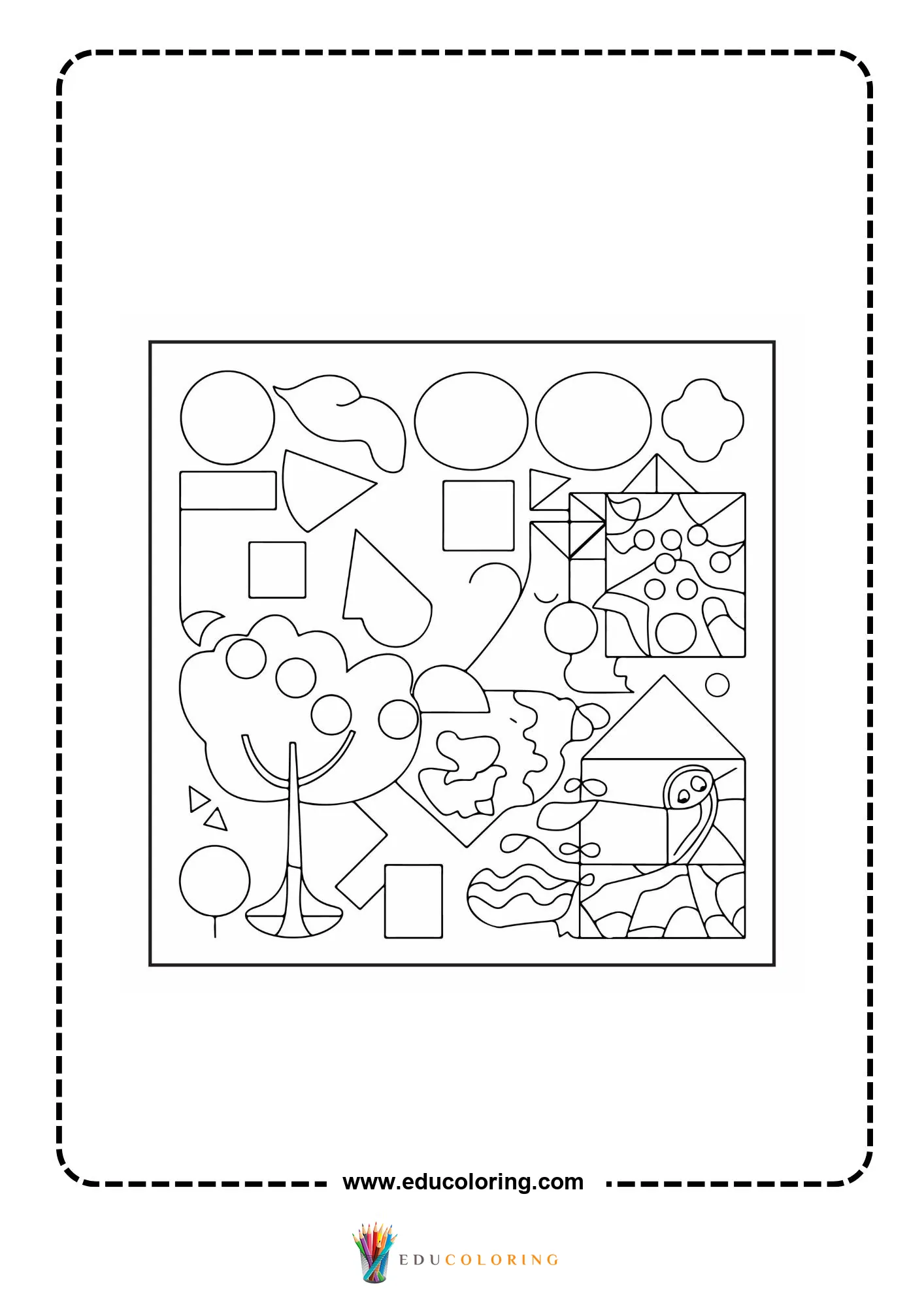 Multi-shapes coloring page with mixed geometric outline shapes page 7